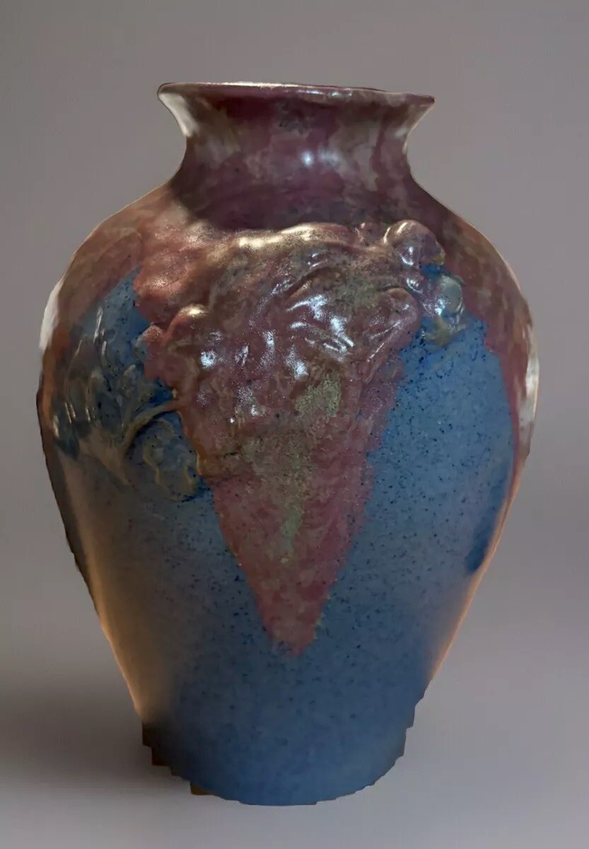 1920s Grès du Morvan Grape Relief Sandstone Jug or Vase Genuine Antique, Naive