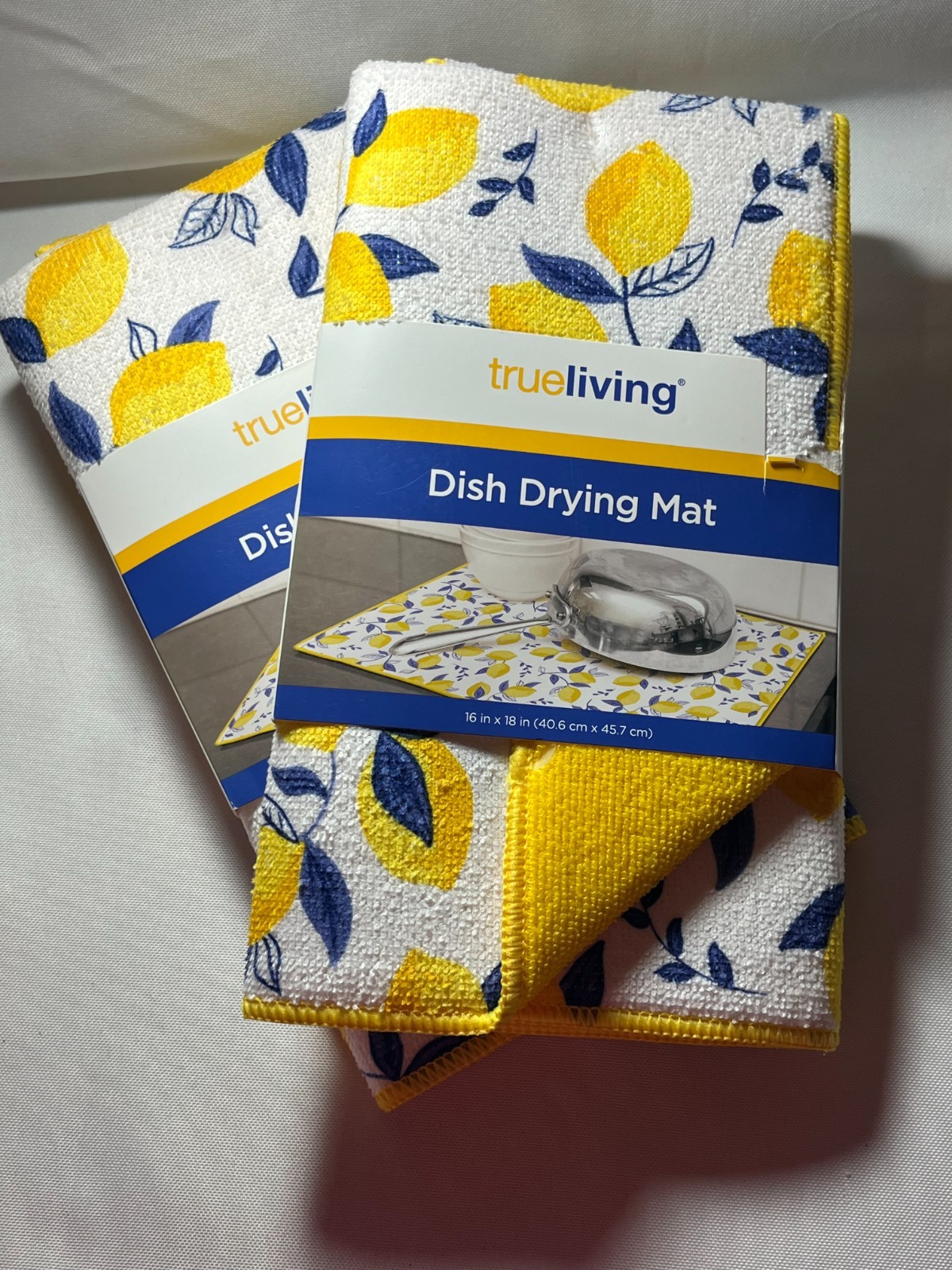 True Living Reversible Drying Mats, 2 Pack Mats White & Yellow Lemons, 16\