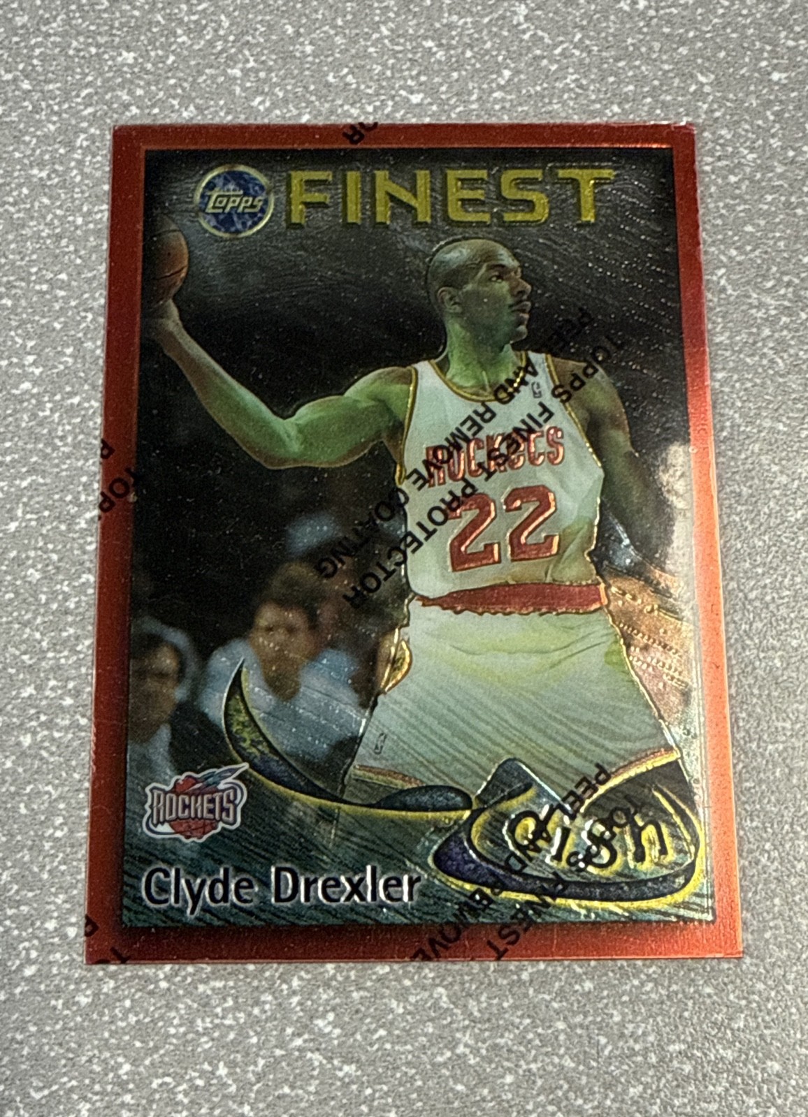 1995-96 Topps Finest Dish and Swish Hakeem Olajuwon Clyde Drexler With Coating 1995-96 Topps Finest Dish and Swish Hakeem Olajuwon Clyde Drexler With Coating