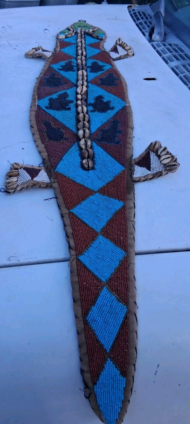 YORUBA DIVINERS BEADED SASH NIGERIA RAISED BEADWORK LIZARD HTF YORUBA DIVINERS BEADED SASH NIGERIA RAISED BEADWORK LIZARD HTF
