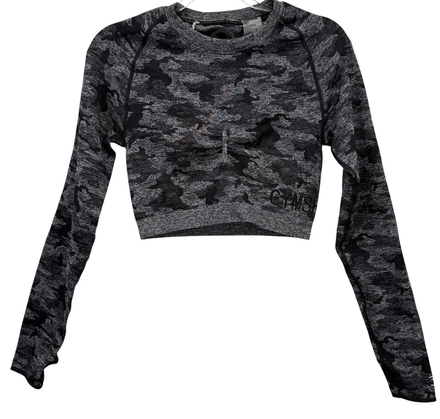 Gymshark Women’s Adapt Crop Top Camo Long Sleeve Black Gray Active Size Large Gymshark Women’s Adapt Crop Top Camo Long Sleeve Black Gray Active Size Large