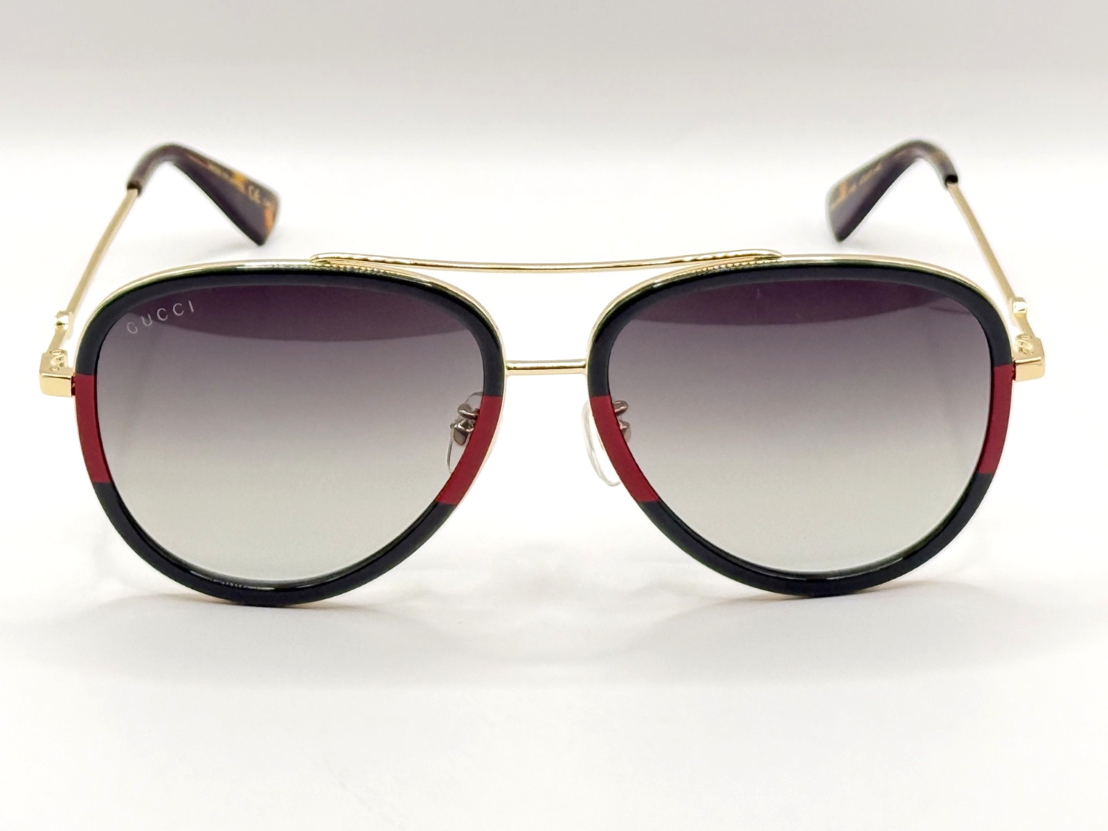 Gucci GG0062S 003 57mm Aviator Green/Red Unisex Sunglasses with Light Grey Lens