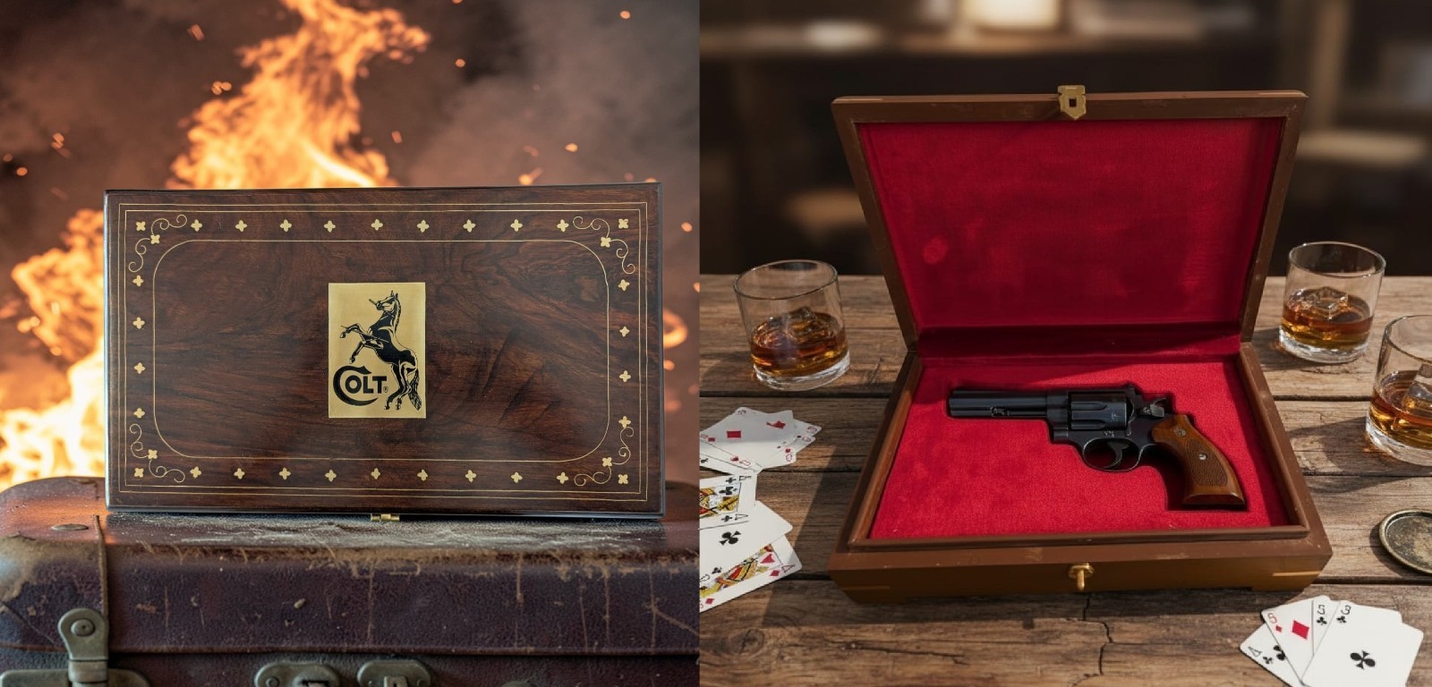 Colt Python 4in Presentation Case Box. Handmade, Velvet Lined, Brass Design 03