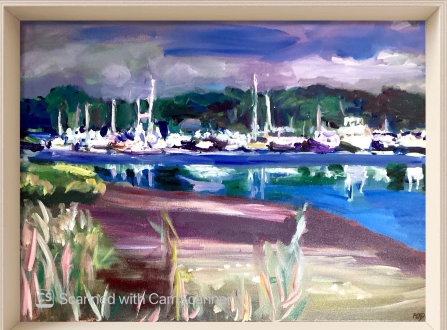 PDQ Original 18x24 Expressionist Marina Sailboats Harbor Painting Signed Canvas