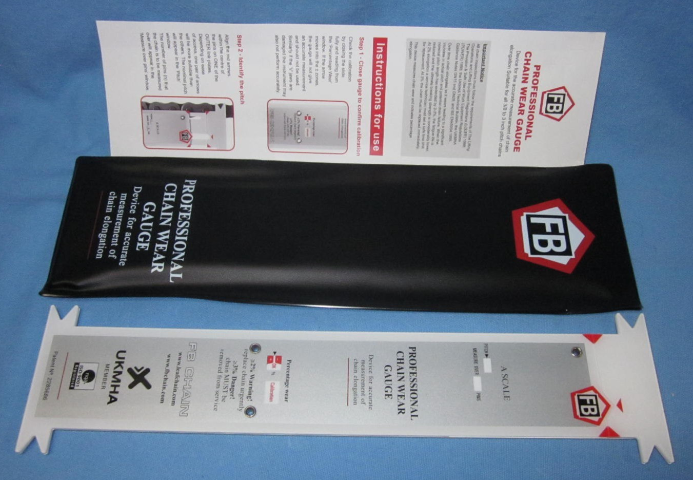 FB Professional Forklift Chain Wear Gauge ~ measures leaf, roller chain wear