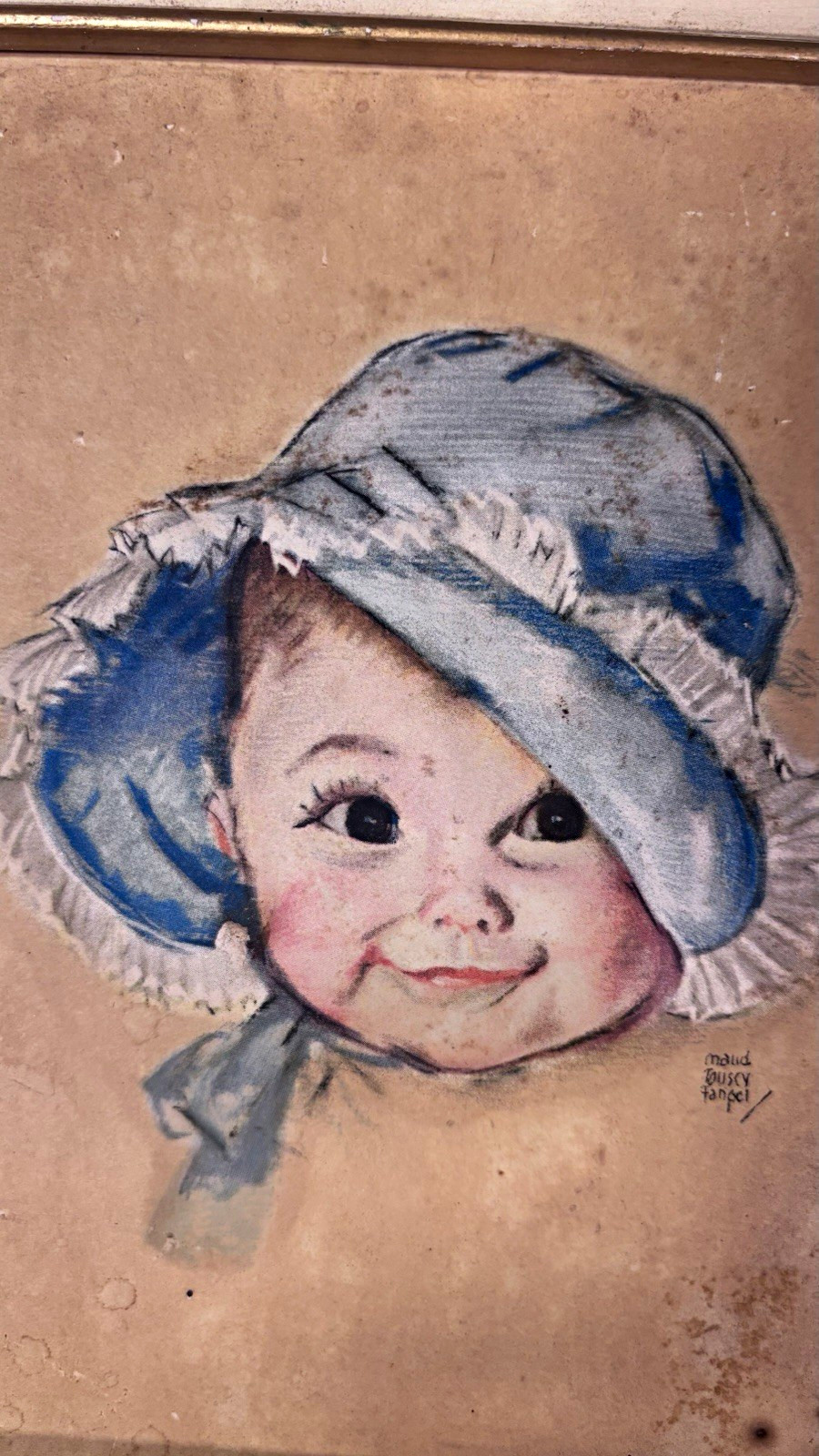 Maud Bussey Fancl Signed Framed Baby Portrait Painting on Paper 10x8