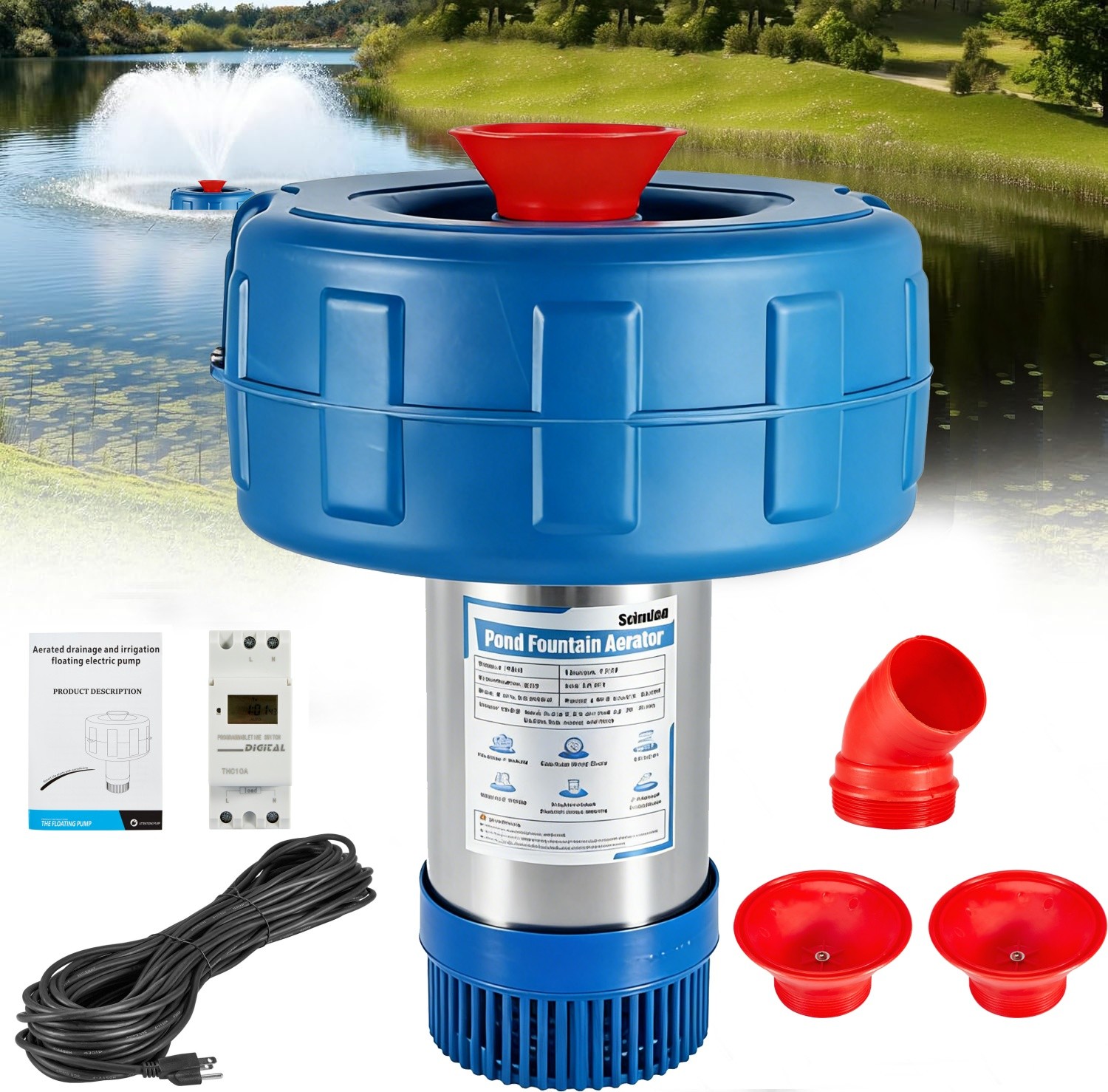 15000 GPH Pond Fountain Aerator 750W -Pond Fountain -1HP Floating Aerator Pump