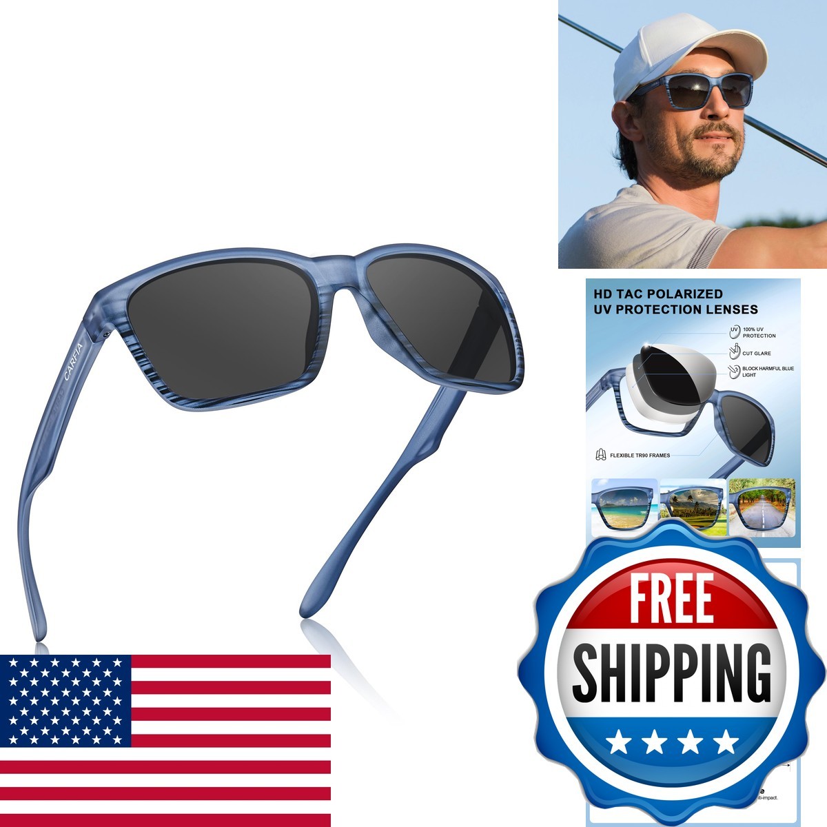 CARFIA Casual Polarized Men UV400 Protection, Lightweight Unbreakable TR90 CARFIA Casual Polarized Men UV400 Protection, Lightweight Unbreakable TR90