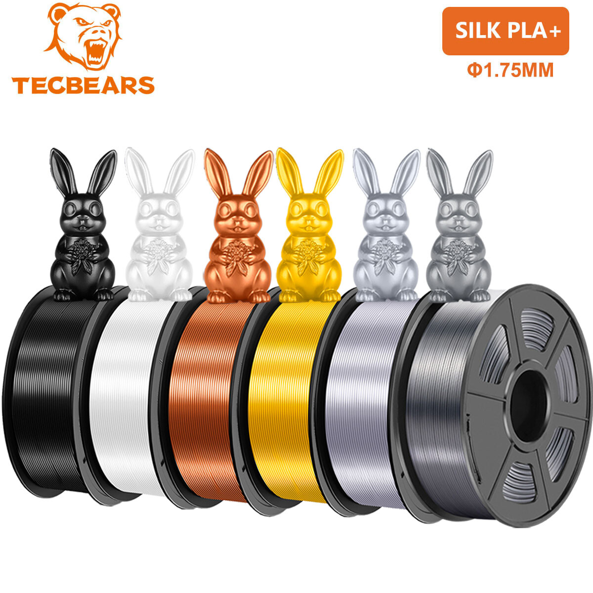 TECBEARS 6KG PLA+ SILK 3D Printer Filament Shiny PLA 3D Printer Filament Neatly TECBEARS 6KG PLA+ SILK 3D Printer Filament Shiny PLA 3D Printer Filament Neatly