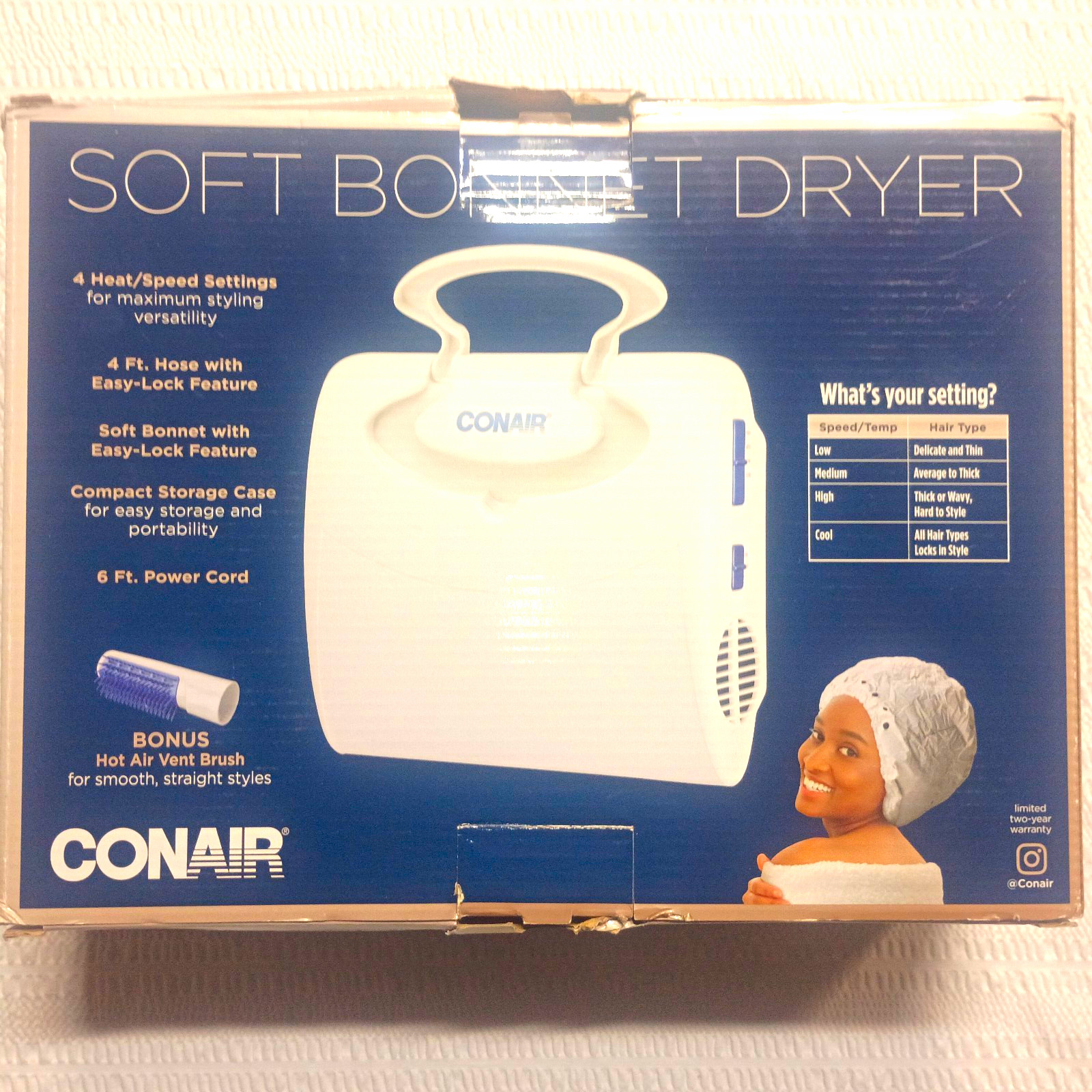 Conair SB1RNX Soft Bonnet Dryer 1875W, 4 Heat/Speed, Easy-Lock, Case