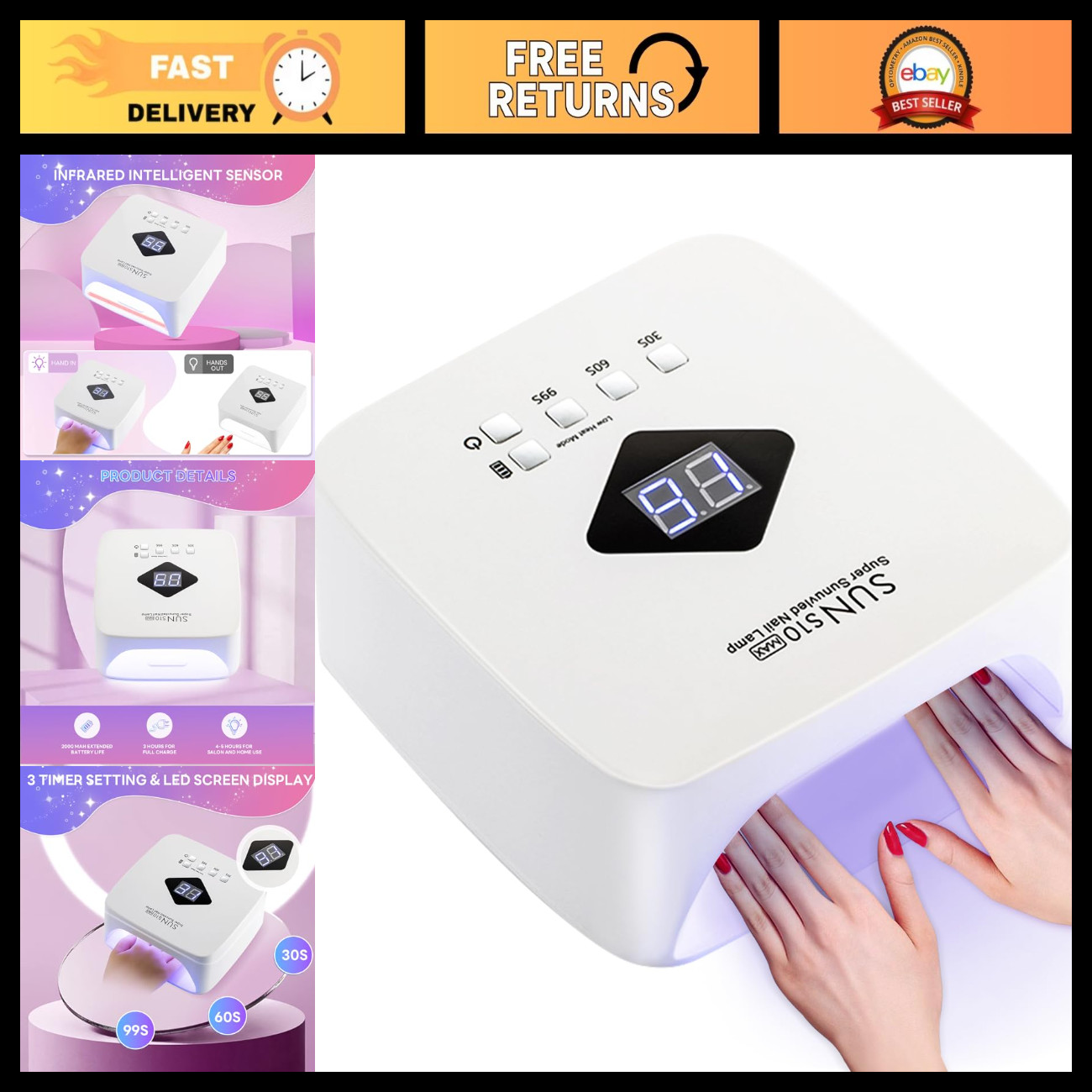 120W Cordless Nail Lamp - Rechargeable UV LED Nail Dryer, 3 Timer Modes, Portabl 120W Cordless Nail Lamp - Rechargeable UV LED Nail Dryer, 3 Timer Modes, Portabl