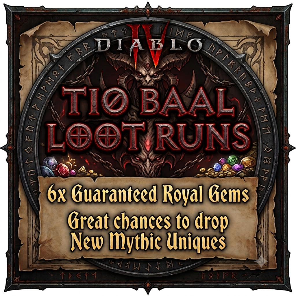 DIABLO 4🎃SEASONAL 15🔥Baal Loot Run x10🔥Drop x6 Royal Gem+% New Mythic