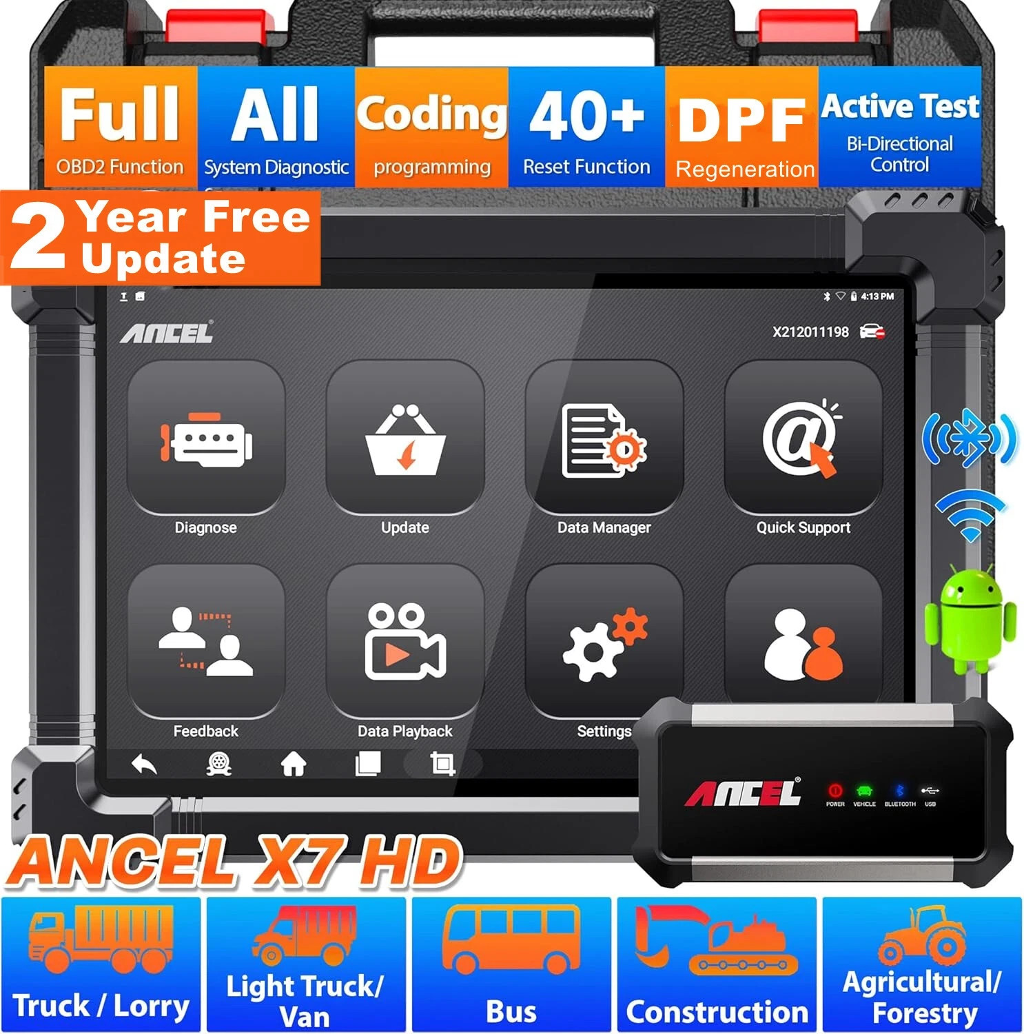 Ancel X7 Diesel HD Heavy Duty Truck Scanner All System Diagnostic Coding Program