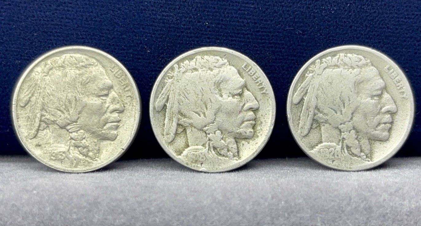 3 Buffalo Nickels 1913 P AU First Year 1918-D & 1926-S Semi-Key Dates