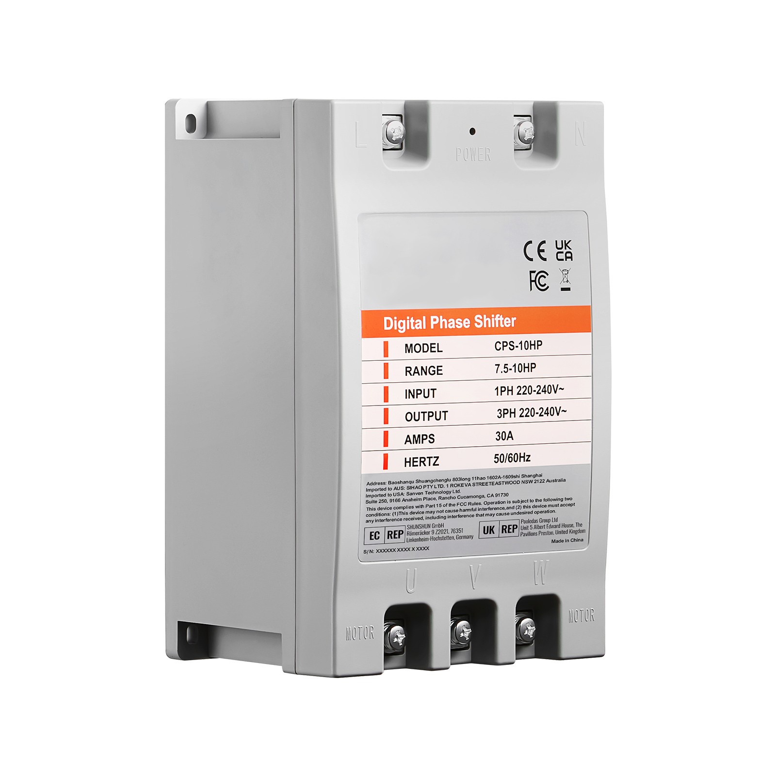 Uimoso 10HP Single 1 Phase to 3 Phase Converter Digital Phase Shifter 30A 220V
