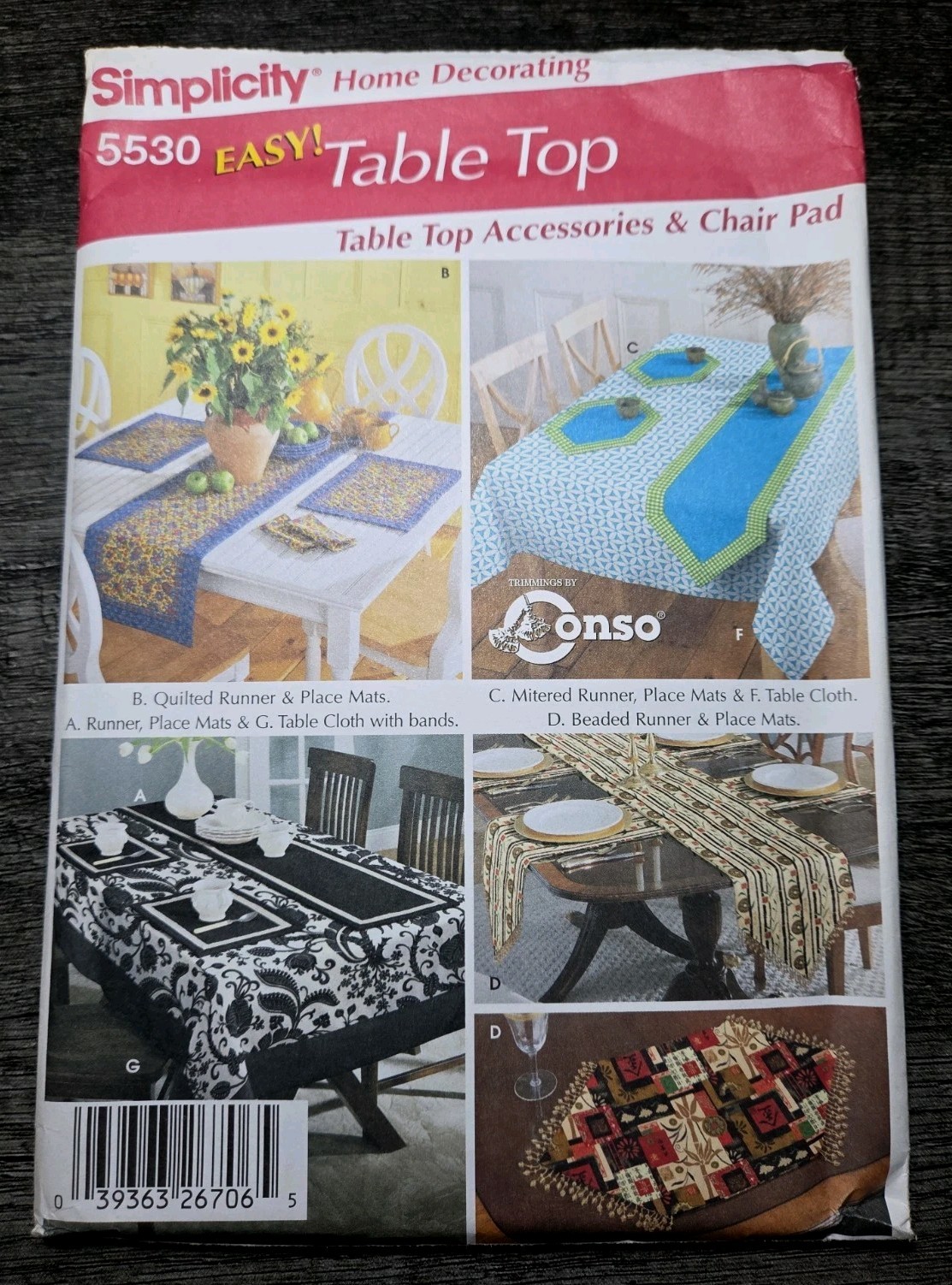 Simplicity 5530 Table Accessories Place Mats Seat Cushion Napkin Tablecloth