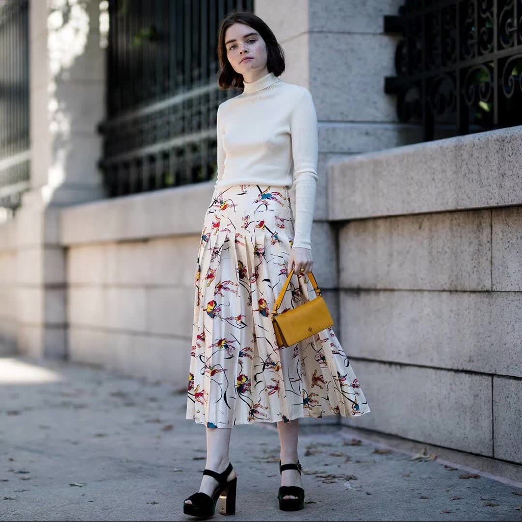 NWT Tory Burch Vance Silk Pleated Midi Skirt Ivory Multicolor Print Women\'s 6 NWT Tory Burch Vance Silk Pleated Midi Skirt Ivory Multicolor Print Women\'s 6