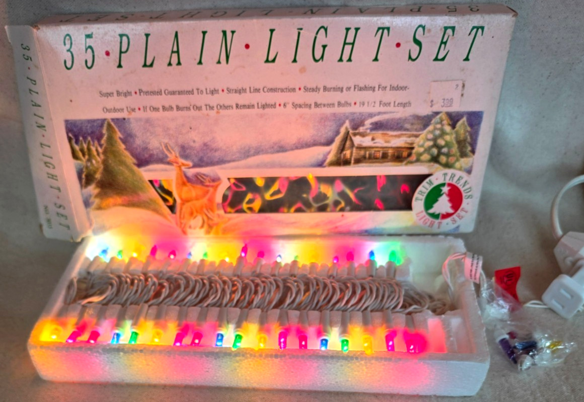 VTG Trim-A-Tree 35 Multicolor Mini Xmas Lights 19.5 Ft NOS Incl Purple Lights VTG Trim-A-Tree 35 Multicolor Mini Xmas Lights 19.5 Ft NOS Incl Purple Lights