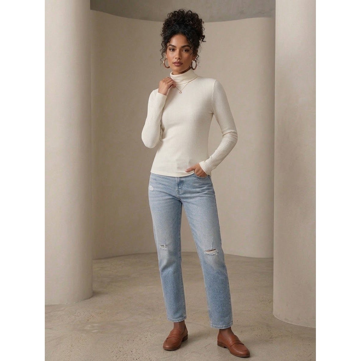 Madewell Ribbed Turtleneck Top Cream White Long Sleeve AE028 Size S NEW