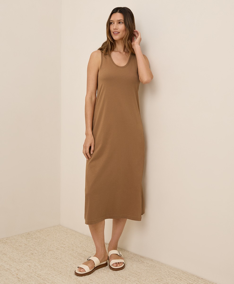 Pact Women’s Softspun Tank Midi Dress Medium Brown Sugar Casual Comfortable