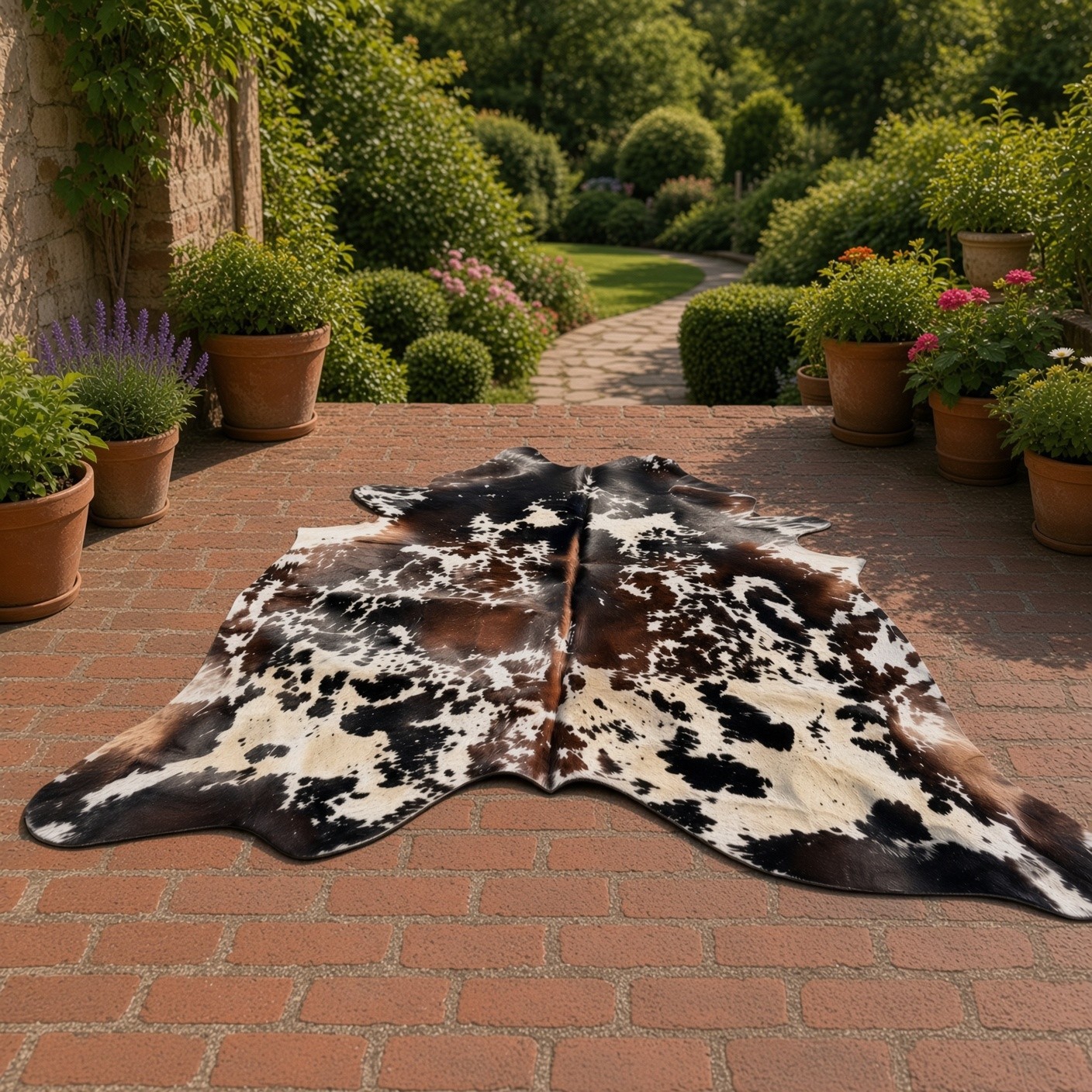 Large Speckled Brindle Cowhide Area Rug Hair On Genuine Leather Approx 6x7 ft