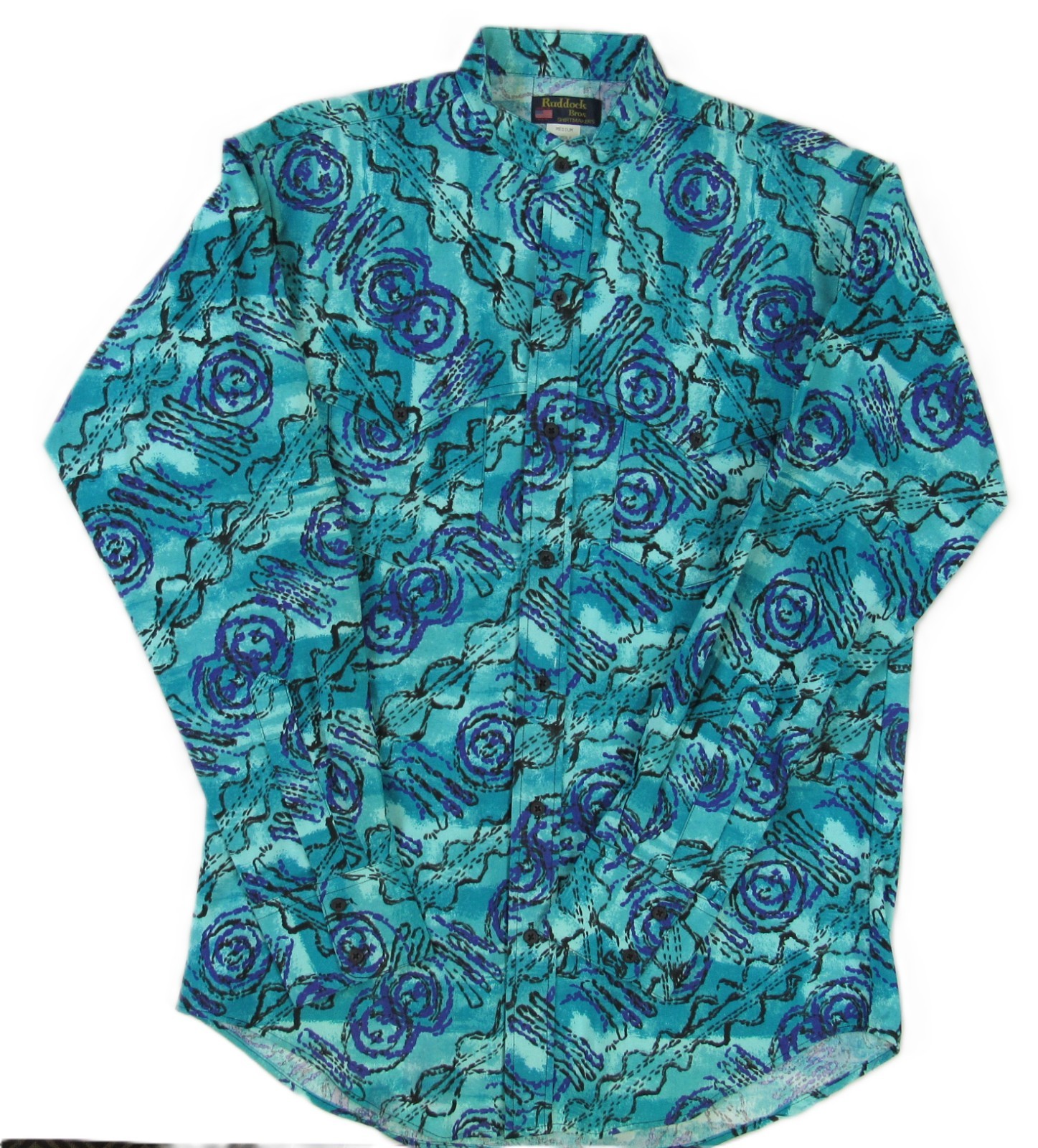VTG Ruddock Bros Men\'s Turquoise Abstract Print Cape Shirt - Size M