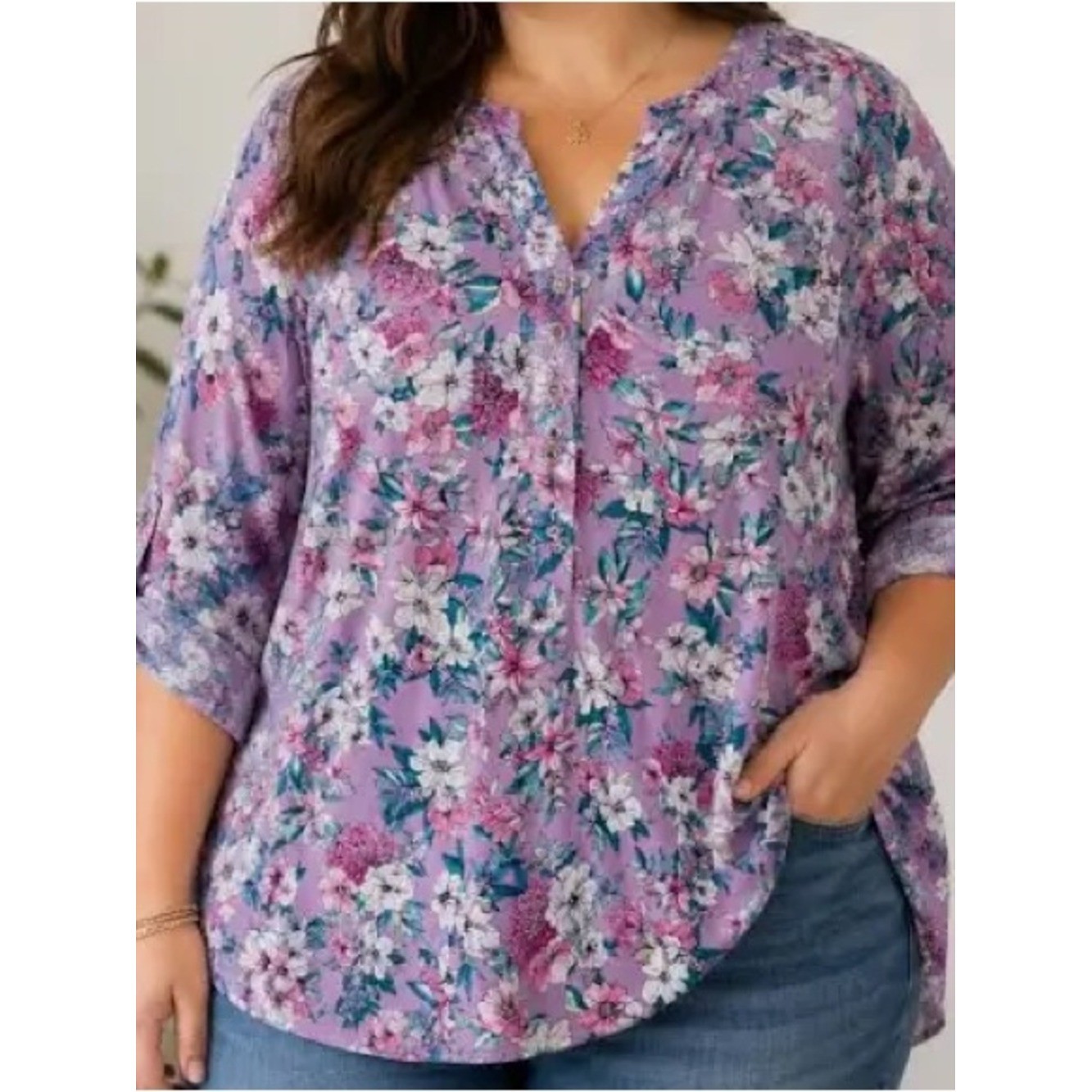 Torrid Harper Size 0 L Purple Floral Button Blouse Shirt Tunic Top Tropical Torrid Harper Size 0 L Purple Floral Button Blouse Shirt Tunic Top Tropical