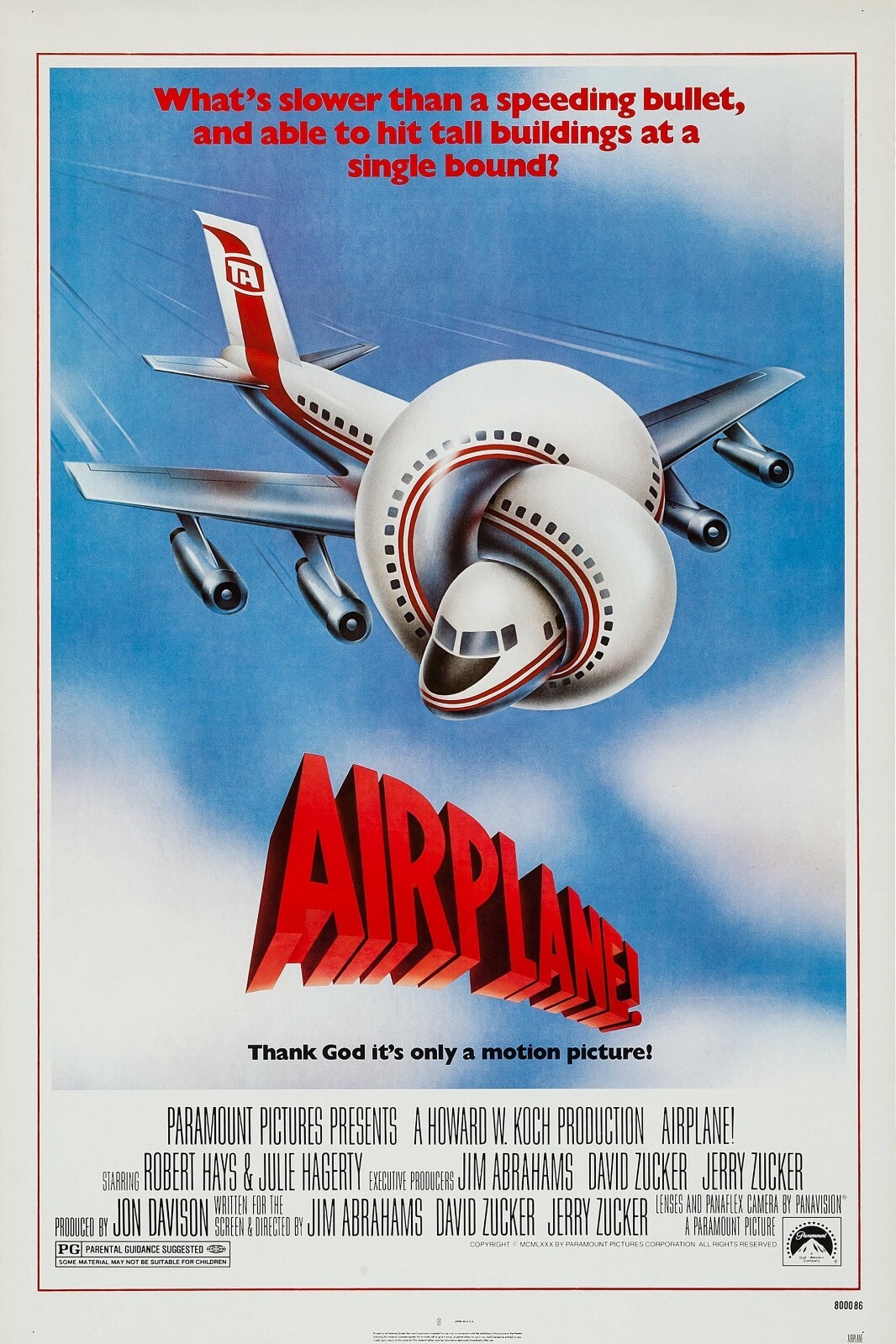 1980 Airplane Movie Poster 11X17 Robert Hayes Julie Hagerty Leslie Nielsen ✈🍿