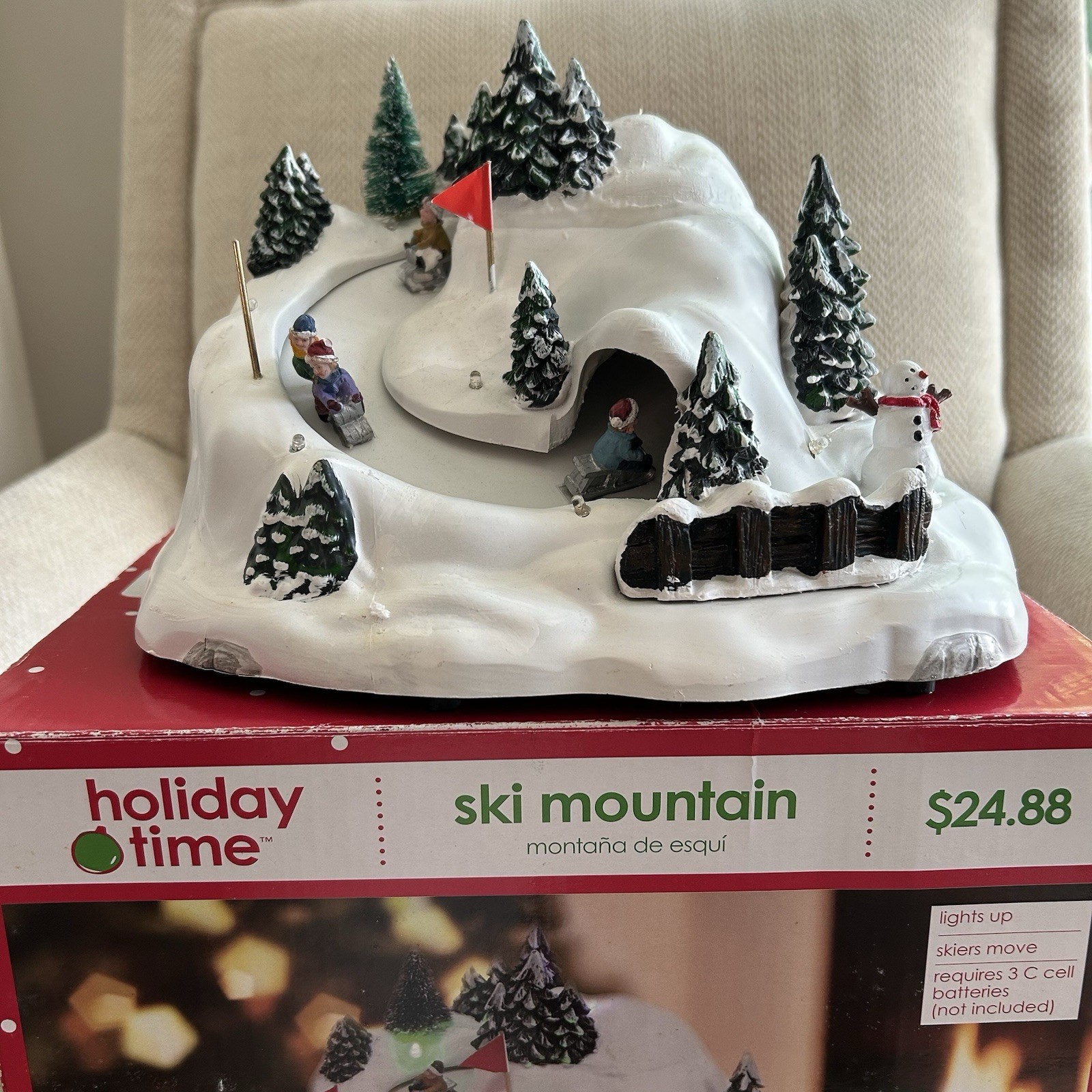 Holiday Time Ski Mountain Animated Lights Christmas Village Box Works See Video