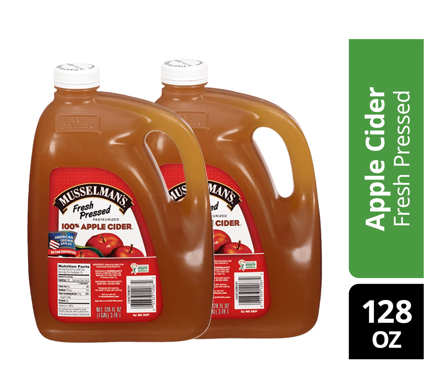 Musselman's 100% Apple Cider, Fresh Pressed, 128 fl oz Jug - 2 Packs