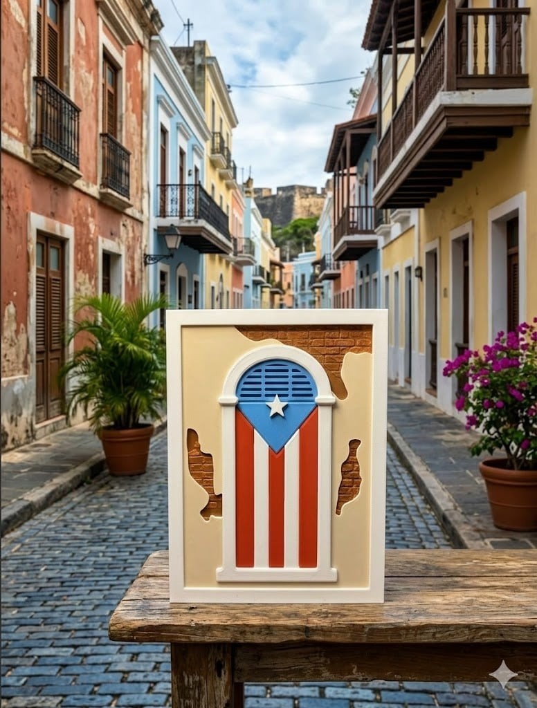 Puerto Rican Flag Door Wall Art Calle San Jose Old San Juan Decorative Piece