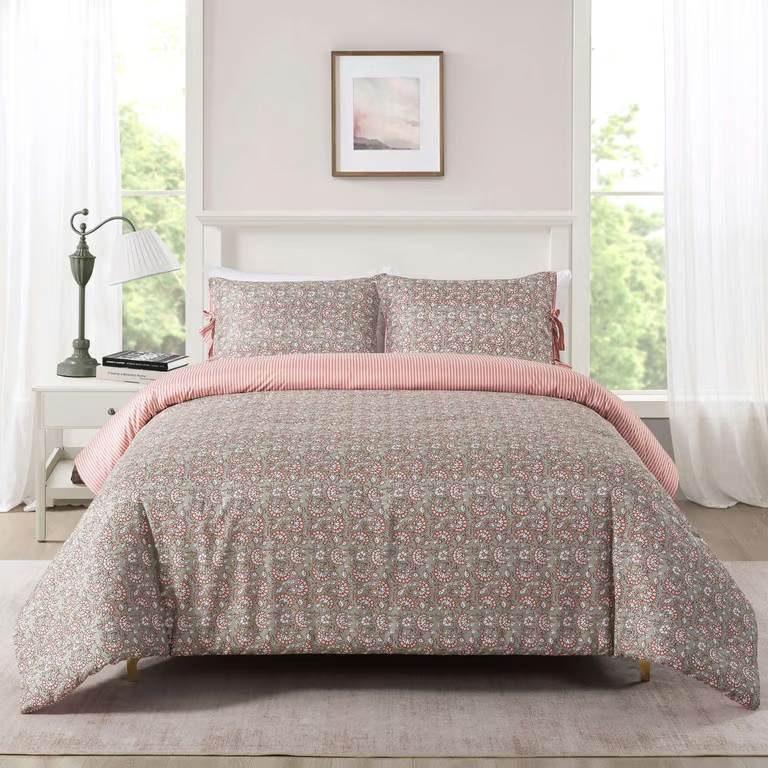 Mainstays Full/Queen Comforter Set, Reversible All-Season, 3-Piece, Green Floral