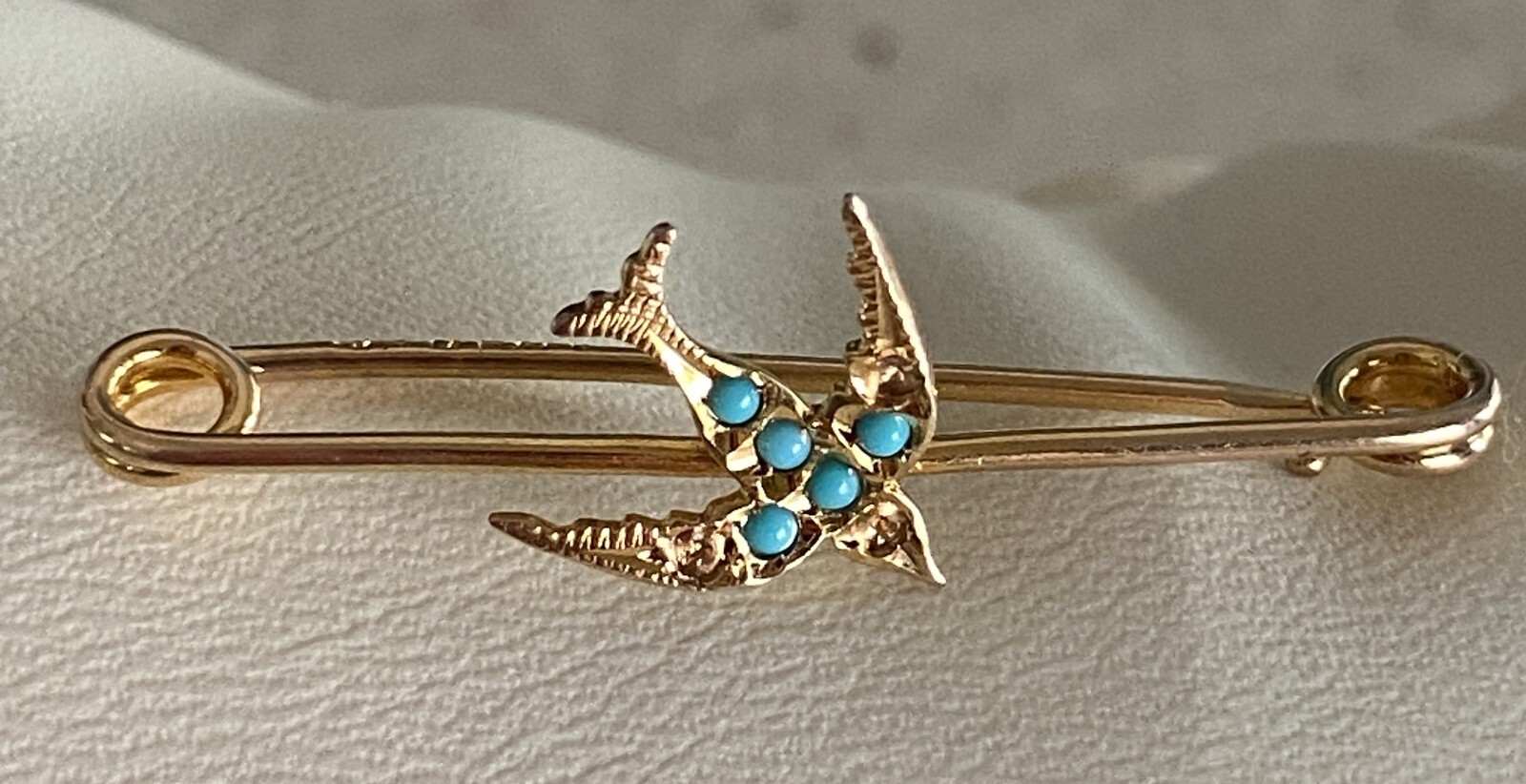 Antique Art Nouveau Murrle Bennett & Co 9k Gold Turquoise Swallow Brooch  Pin