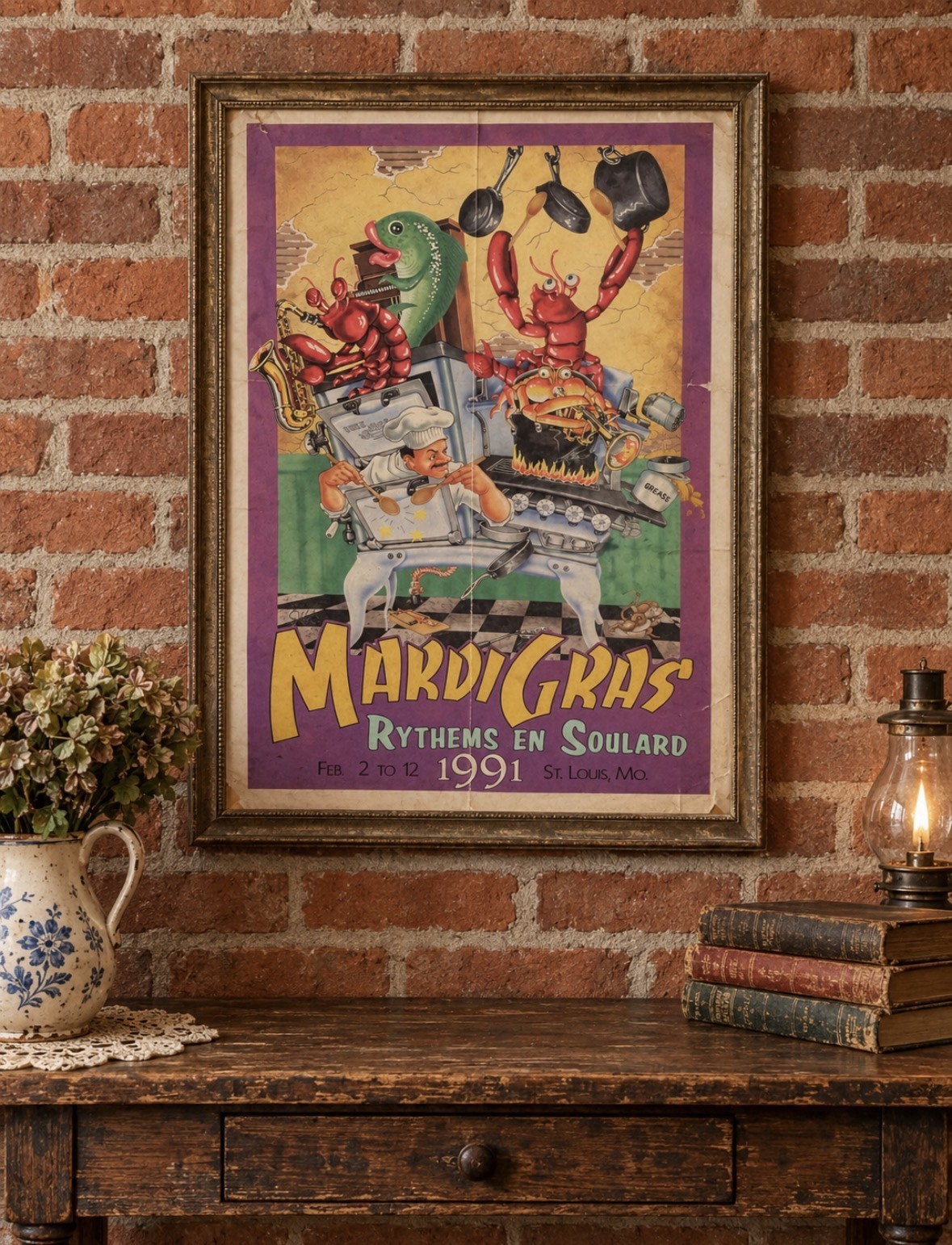 Vintage 1991 Soulard Mardi Gras Poster – St. Louis, MO (Rythems en Soulard)