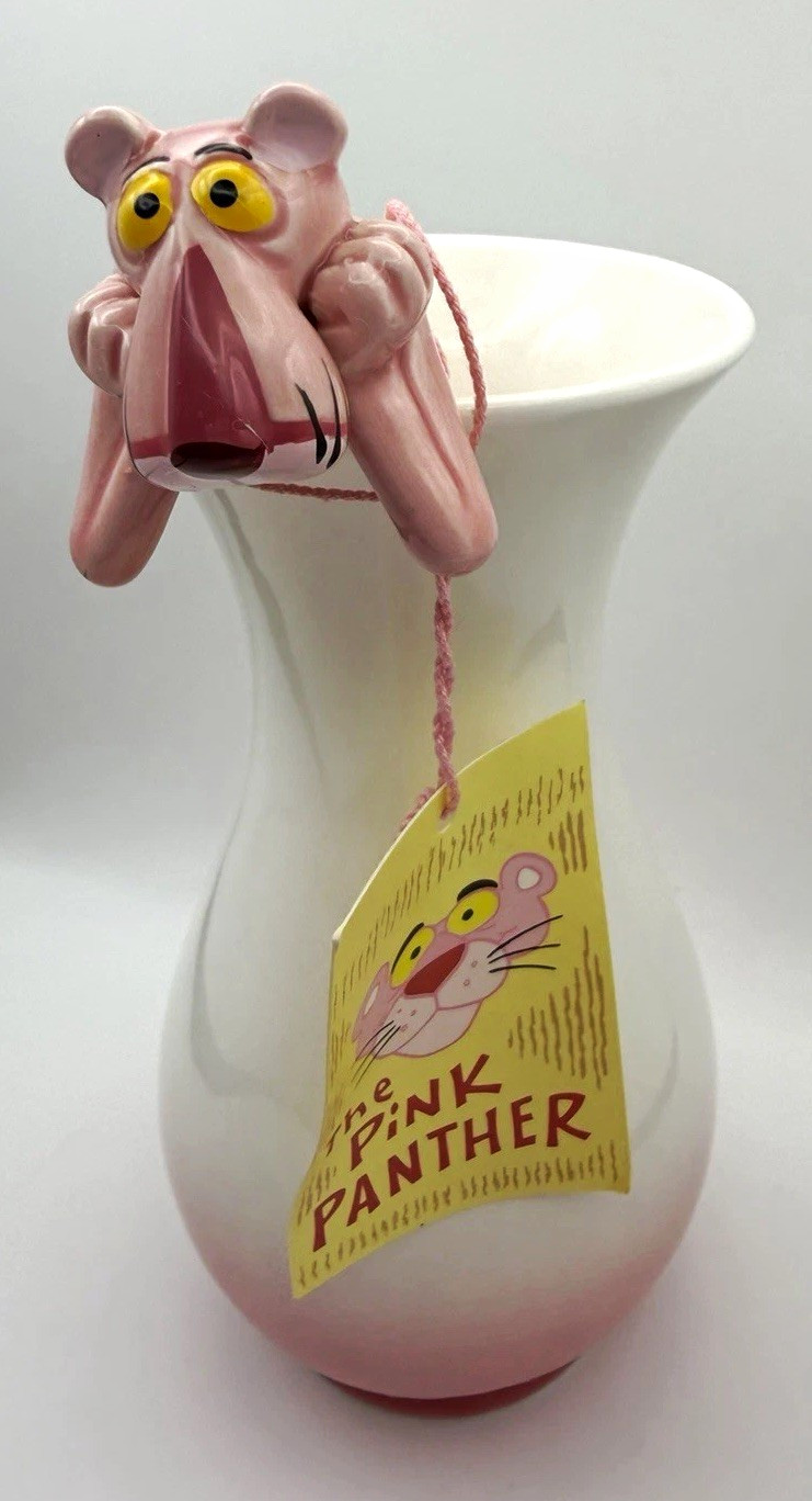 Vintage Pink Panther Ceramic Vase White Pink Ombre Original Hang Tag Collectible Vintage Pink Panther Ceramic Vase White Pink Ombre Original Hang Tag Collectible