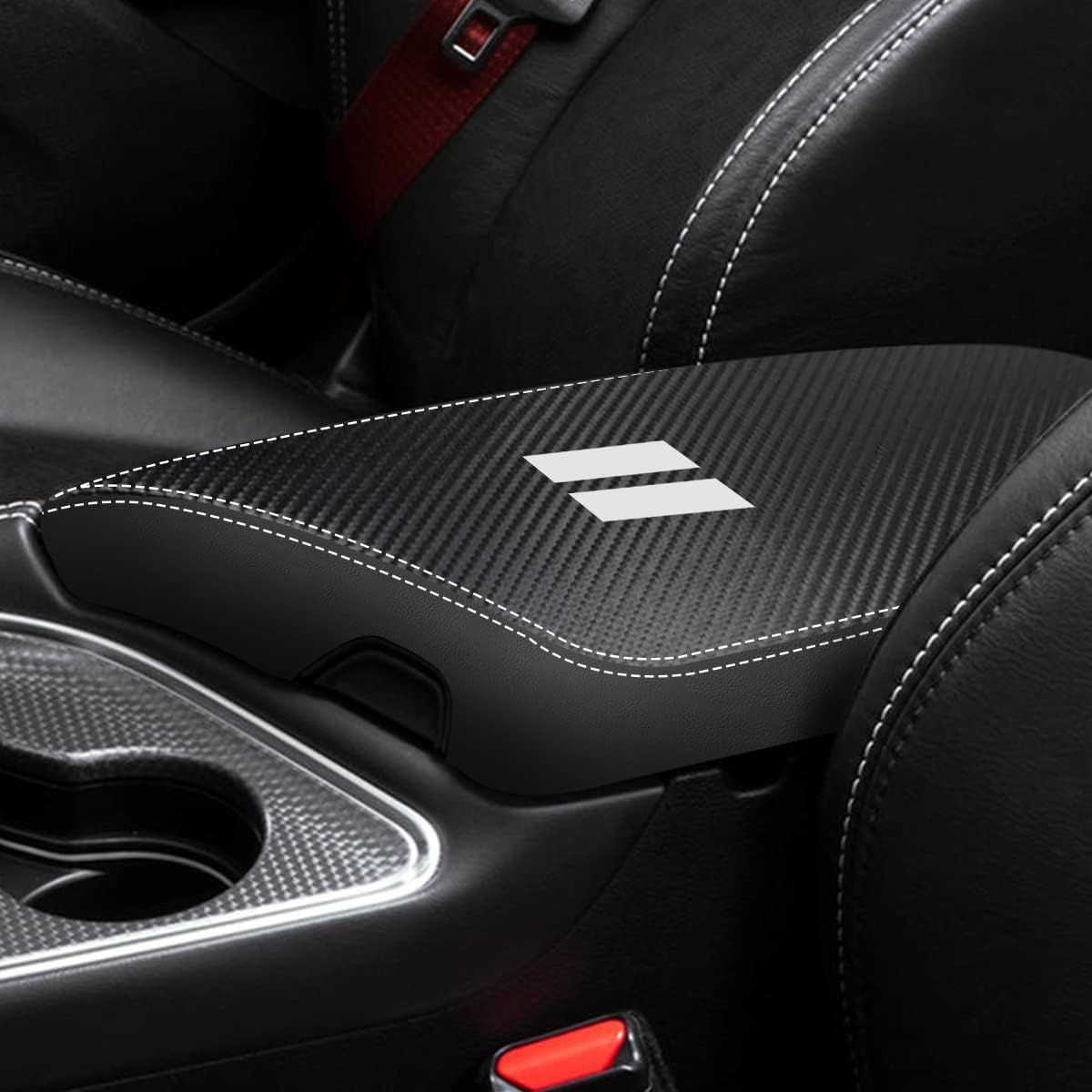 Armrest Cover for Center Console Dodge Challenger 2015-2023 Black + Carbon Fiber