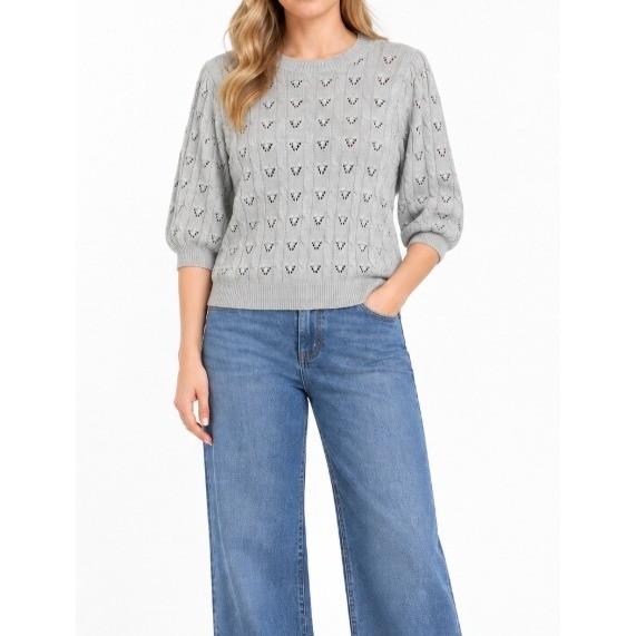 New LOFT Sweater Large Gray Eyelet Feminine Puff Sleeve Pullover New LOFT Sweater Large Gray Eyelet Feminine Puff Sleeve Pullover