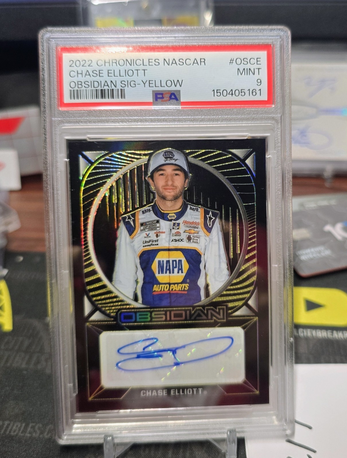 PSA 9 2022 PANINI CHRONICLES OBSIDIAN CHASE ELLIOTT AUTO YELLOW 3/5 PSA 9 2022 PANINI CHRONICLES OBSIDIAN CHASE ELLIOTT AUTO YELLOW 3/5