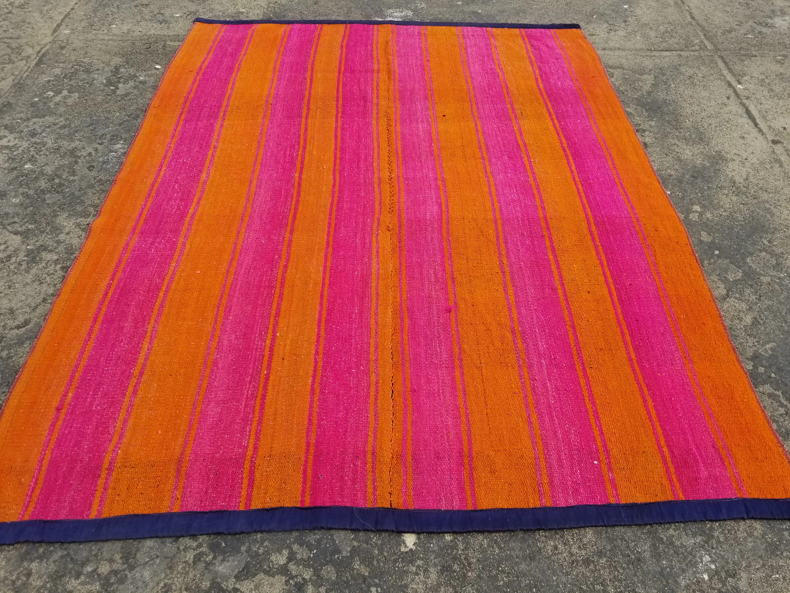 Vintage Traditional Handmade Striped Neon Pink & Orange Wool Kilim 5.5x4.3 ft Vintage Traditional Handmade Striped Neon Pink & Orange Wool Kilim 5.5x4.3 ft