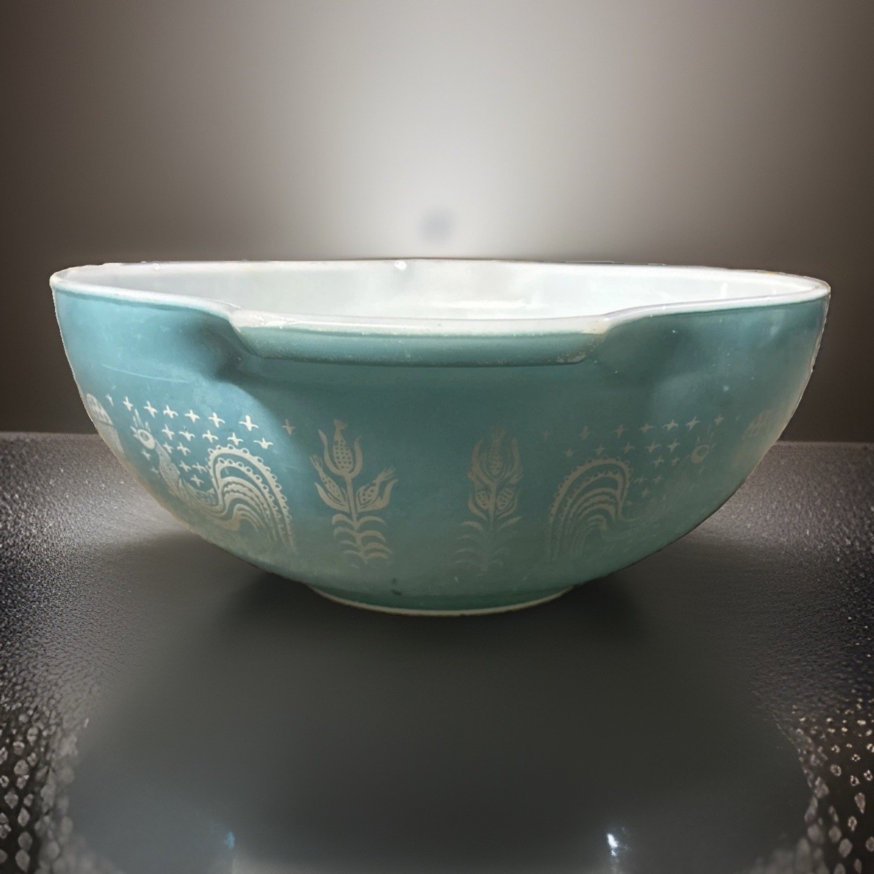 Vtg. 444 PYREX TURQUOISE Blue Amish Butterprint Cinderella 4 Qt Mixing Bowl