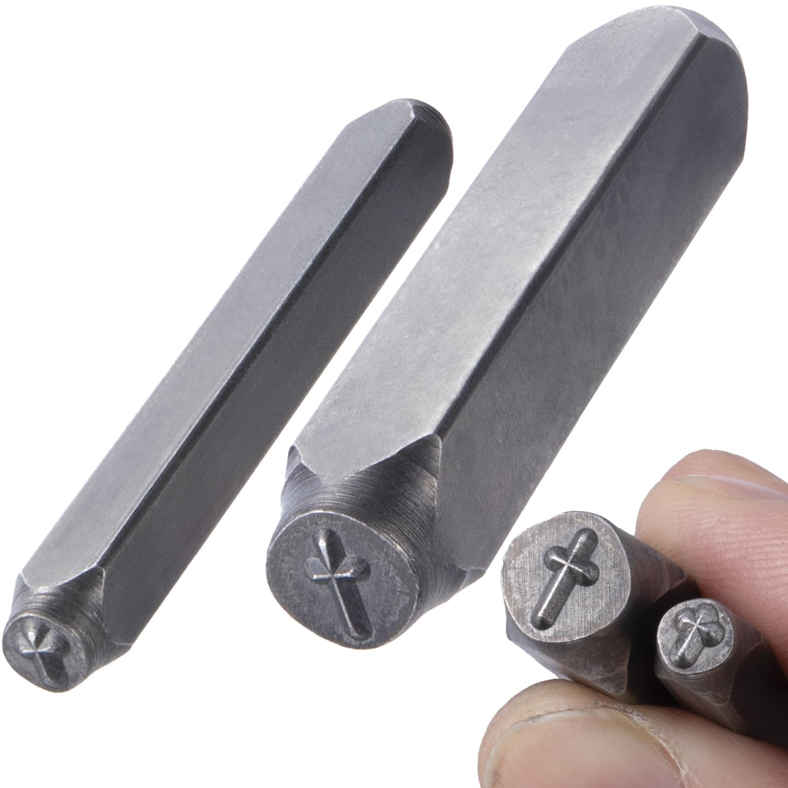 2 Pc Cross Metal Punch Stamp Set 5mm 7mm Jewelry Key Craft Stamping Tools