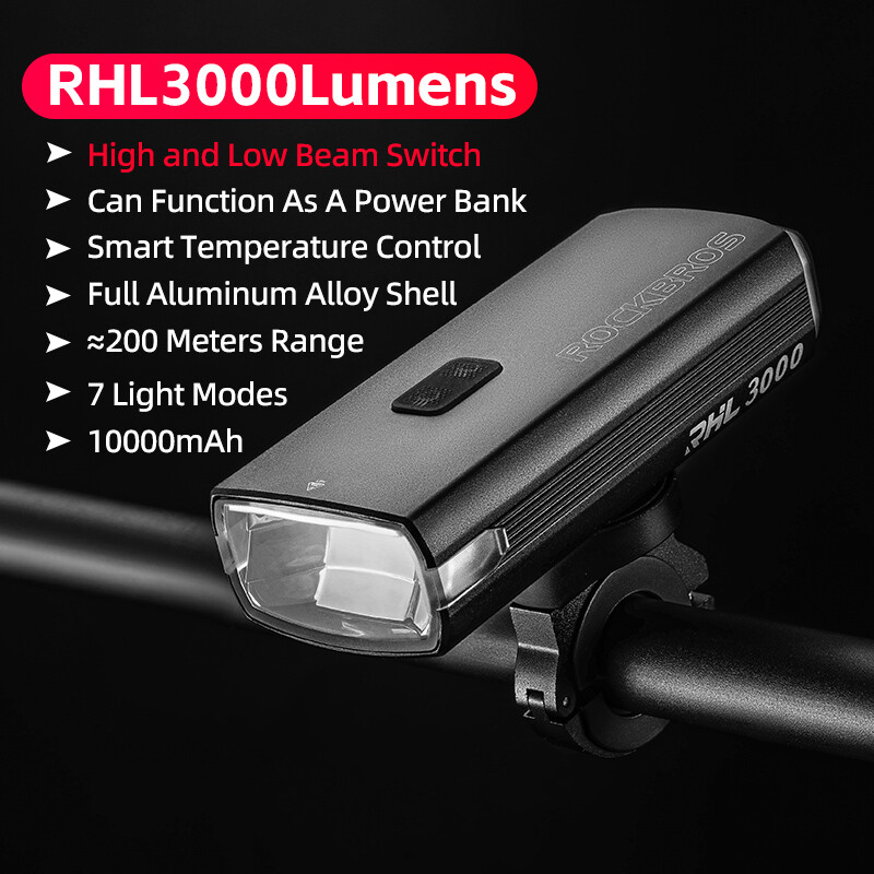 ROCKBROS Bicycle Front Light High Brightness 3000LM Waterproof Type-C Head Light ROCKBROS Bicycle Front Light High Brightness 3000LM Waterproof Type-C Head Light