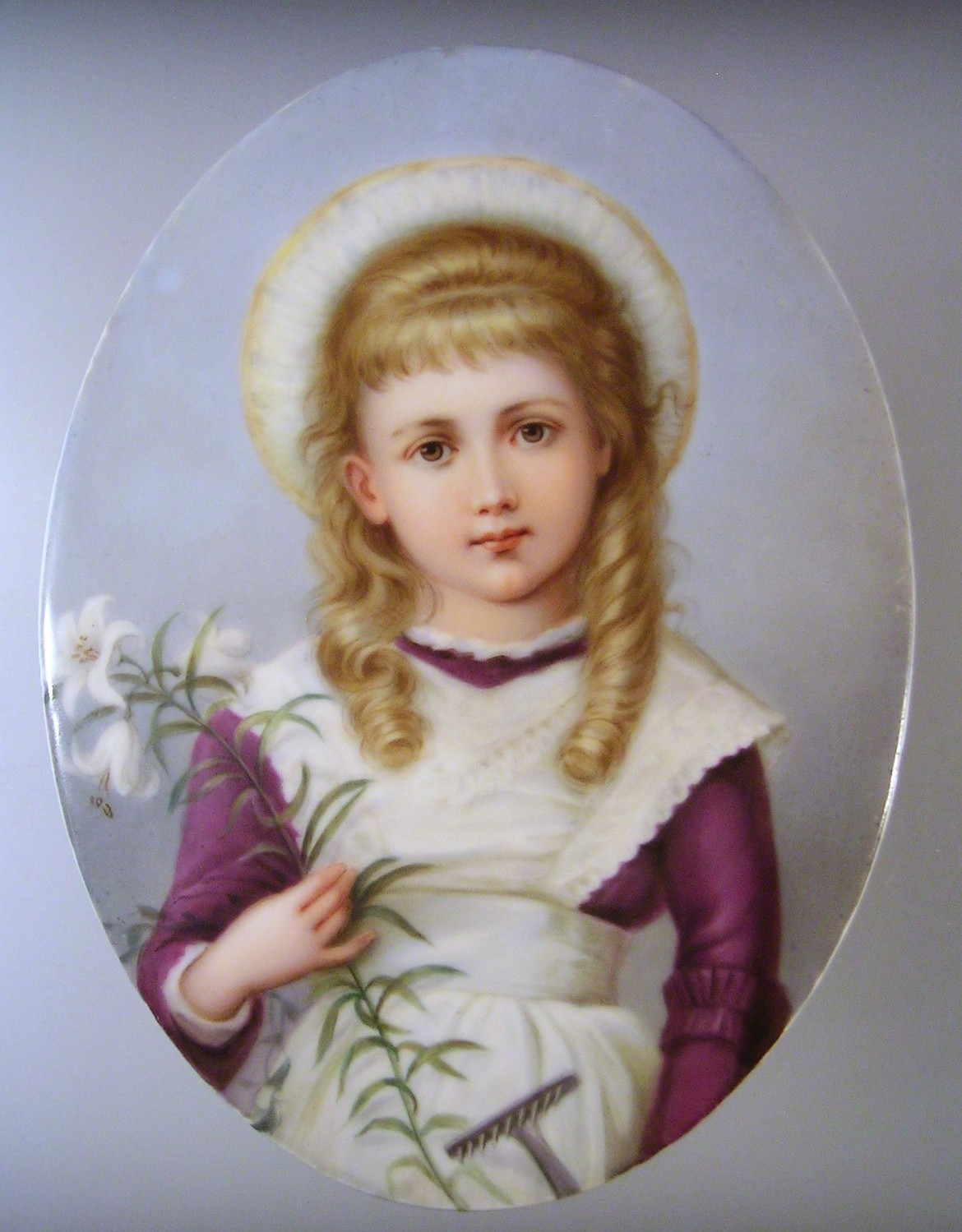 Antique Portrait on Porcelain Painting of a Girl