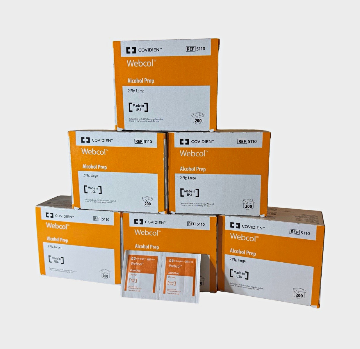 Webcol Alcohol Prep Pads REF 5110 70% Isopropyl 200/Box 6 Boxes 1200 ct
