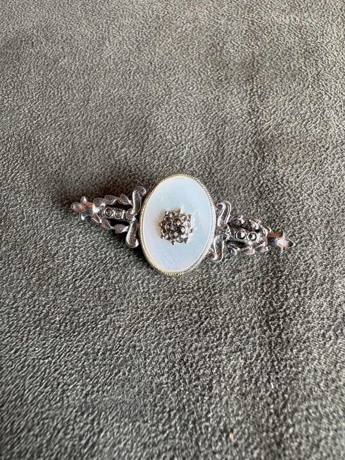 Victorian Revival Style Simulated Mother Of Pearl And Rhinestone Brooch Victorian Revival Style Simulated Mother Of Pearl And Rhinestone Brooch