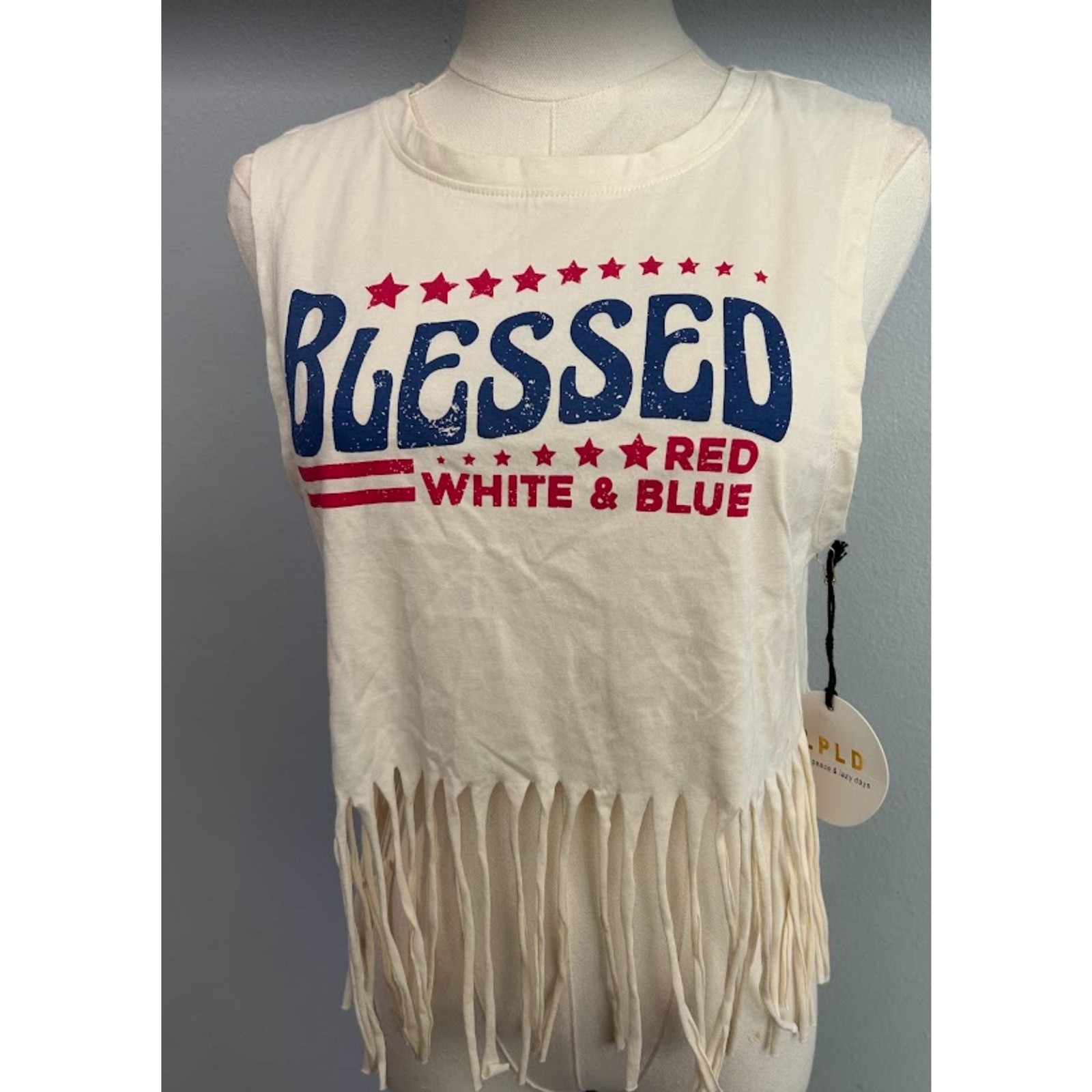 Love Peace & Lazy Days patriotic fringe top Love Peace & Lazy Days patriotic fringe top