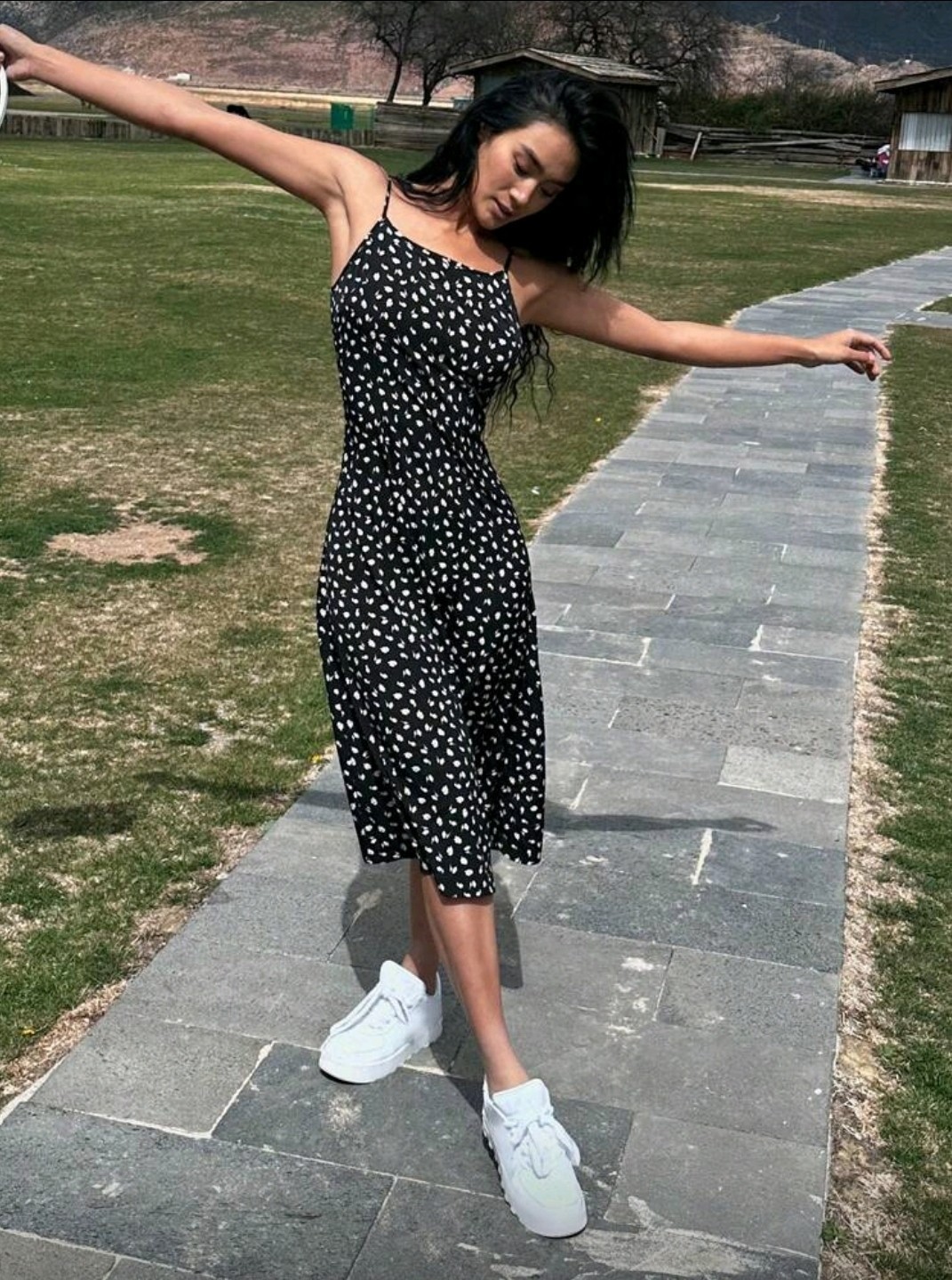 Dazy White and Black Floral Midi Dress (size M) Dazy White and Black Floral Midi Dress (size M)