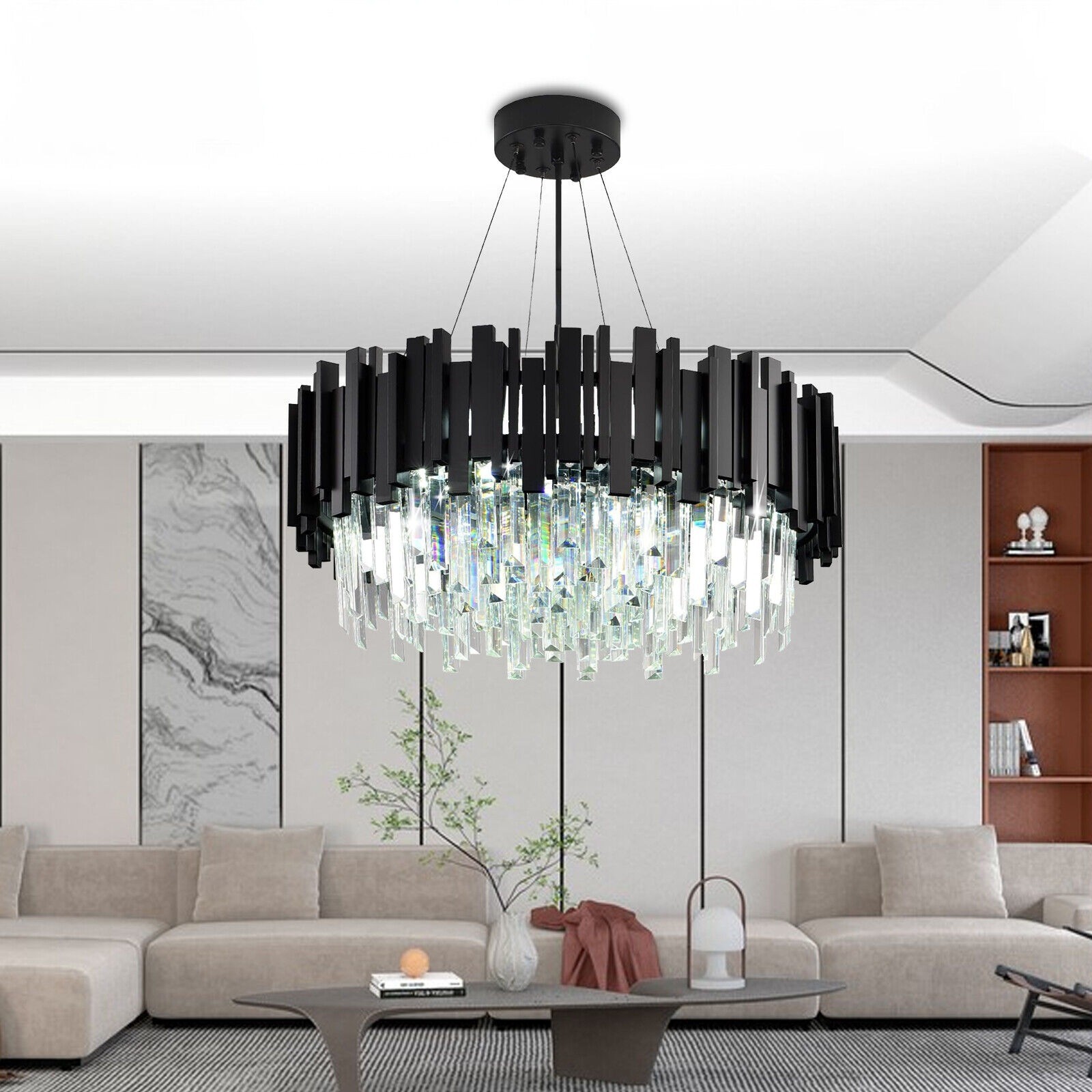 Luxury Large Ceiling Pendant Light Fixtures Modern K9 Crystal Chandelier(Black) Luxury Large Ceiling Pendant Light Fixtures Modern K9 Crystal Chandelier(Black)