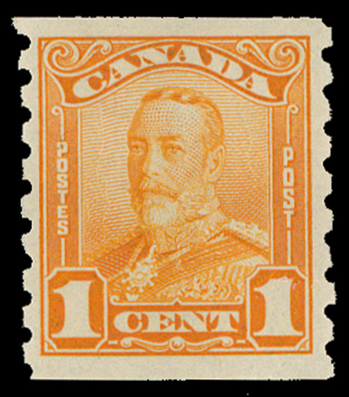 Canada Scott 160, 1 Cent Orange, Mint Very Lightly Hinged, SCV $40.00