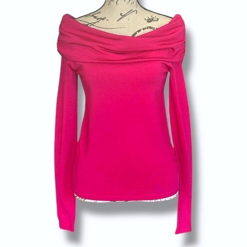 Halston Lipstick Pink Ruched Off-The-Shoulder Elegant Feminine Stretch Top NWT
